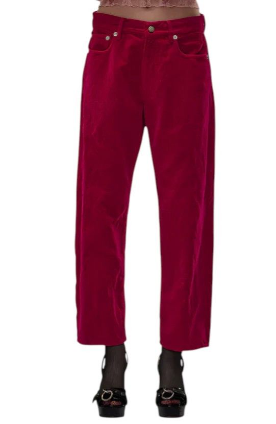 R13 BOYFRIEND 26 Raspberry Velvet Linen Cropped Trousers 85845 Size 26" / US 2 / IT 38 - 1 Thumbnail