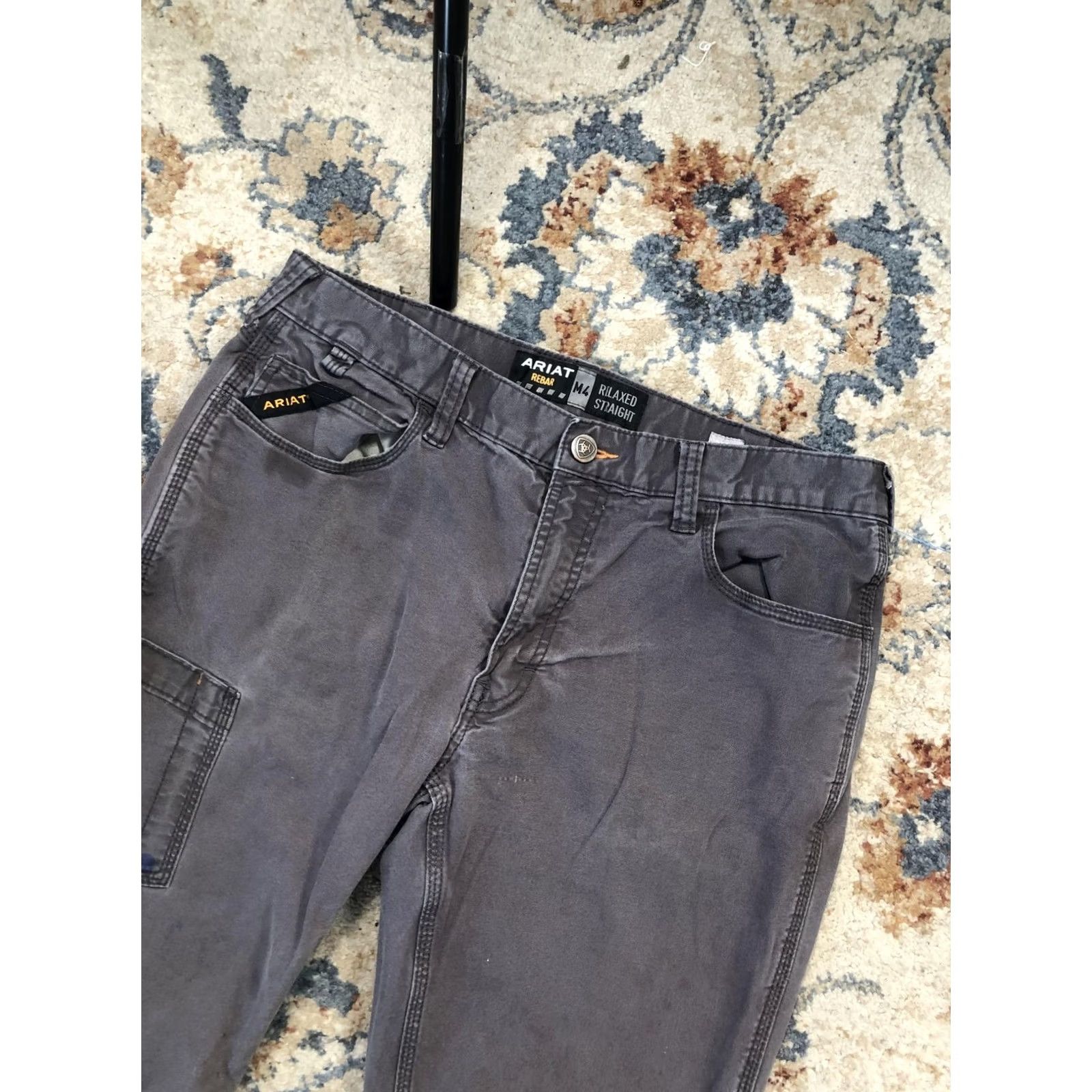 Ariat Ariat Rebar M4 Relaxed Straight Work Pants Mens 32x32 Gray Carpenter 5-Pocket Design Cargo Pocket Logo Vertical Size US 32 / EU 48 - 5 Thumbnail