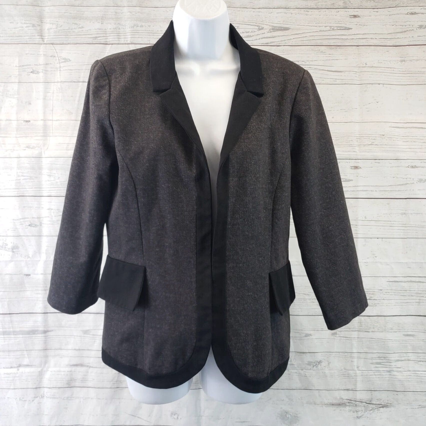 Vintage Cartonnier Womens Jacket Sz 12 Black 3/4 Sleeve Hook Closure Blazer, Polyester Blend, Basic Jacket, Womens, 12, Black Size XL / US 12-14 / IT 48-50 - 2 Thumbnail