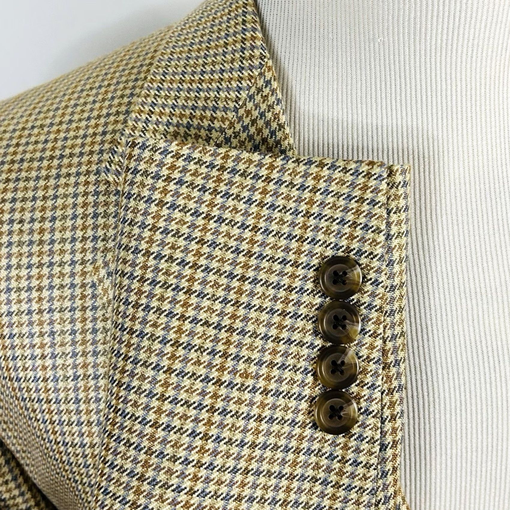 Chaps Chaps Sport Coat 44R Silk Houndstooth Two-Button Lined Vented Navy Gold Blues Notch Lapel Size US XS / EU 42 / 0 - 5 Thumbnail