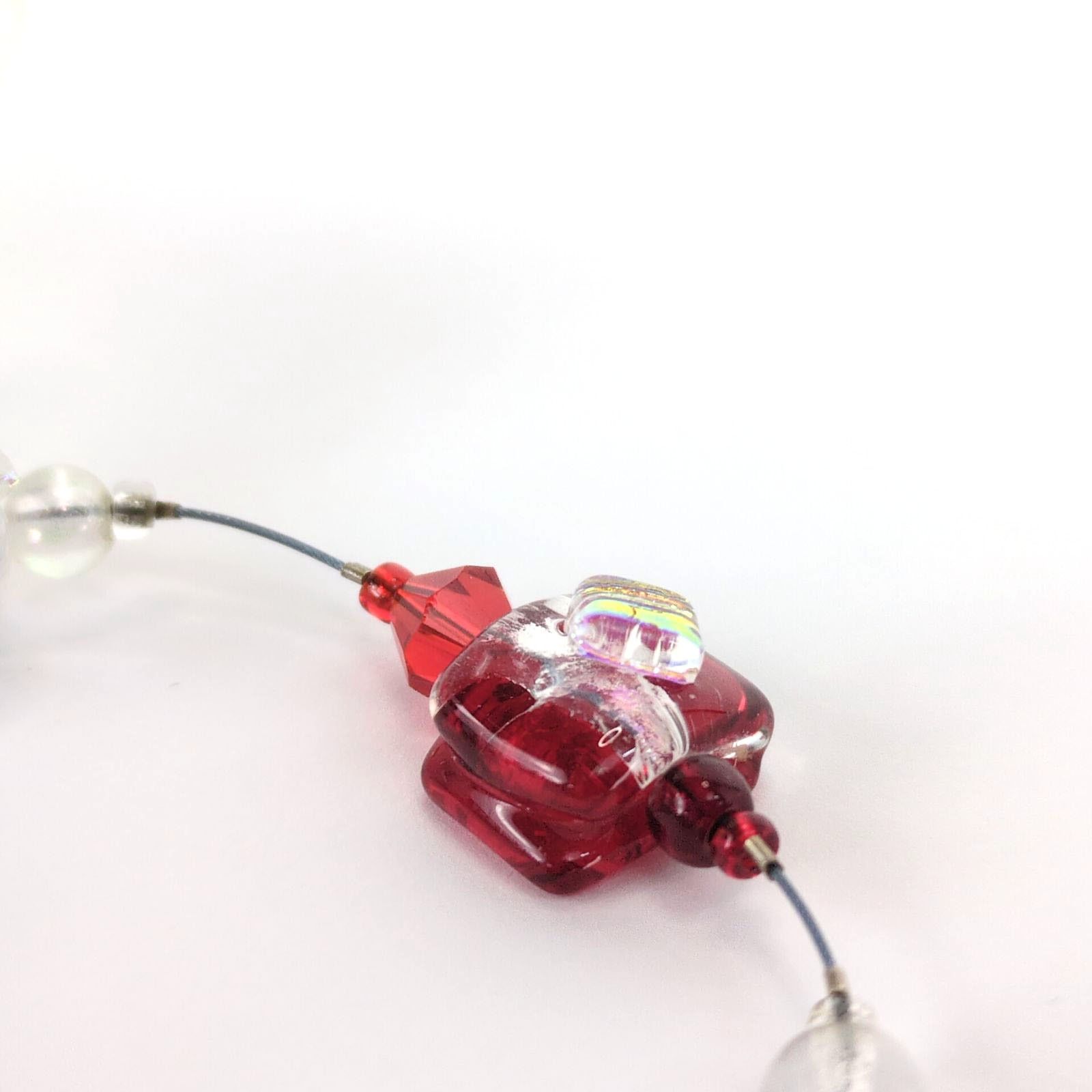 Handmade Prosperity Studio Dichroic White Red Art Glass Bead Bracelet Size ONE SIZE - 6 Thumbnail