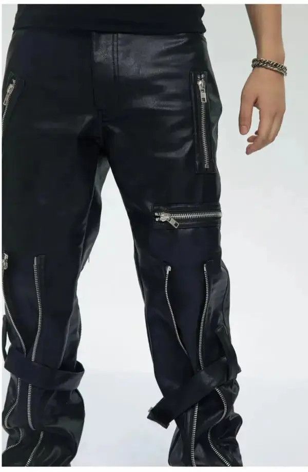 Japanese Brand Pu Leather Pants with Zippers Belt Size US 30 / EU 46 - 4 Thumbnail