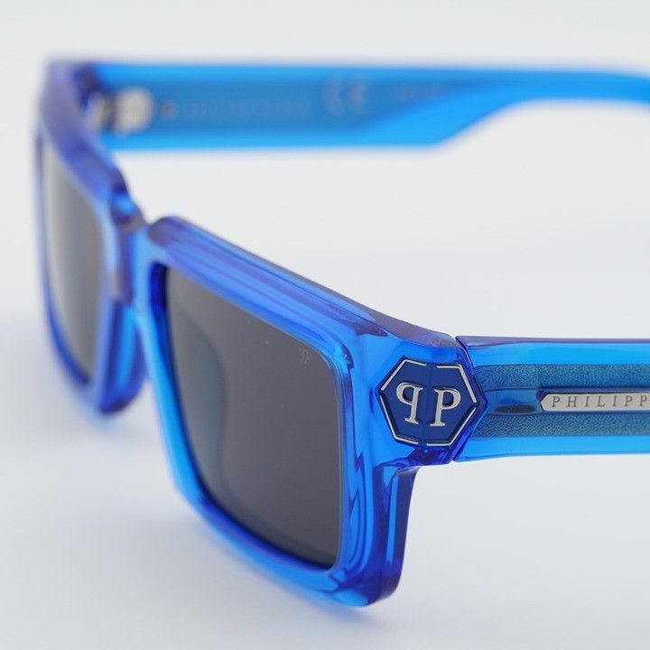 Philipp Plein Philipp Plein SPP044M 0AGQ Sunglasses Blue Rectangle Frame Size ONE SIZE - 3 Thumbnail