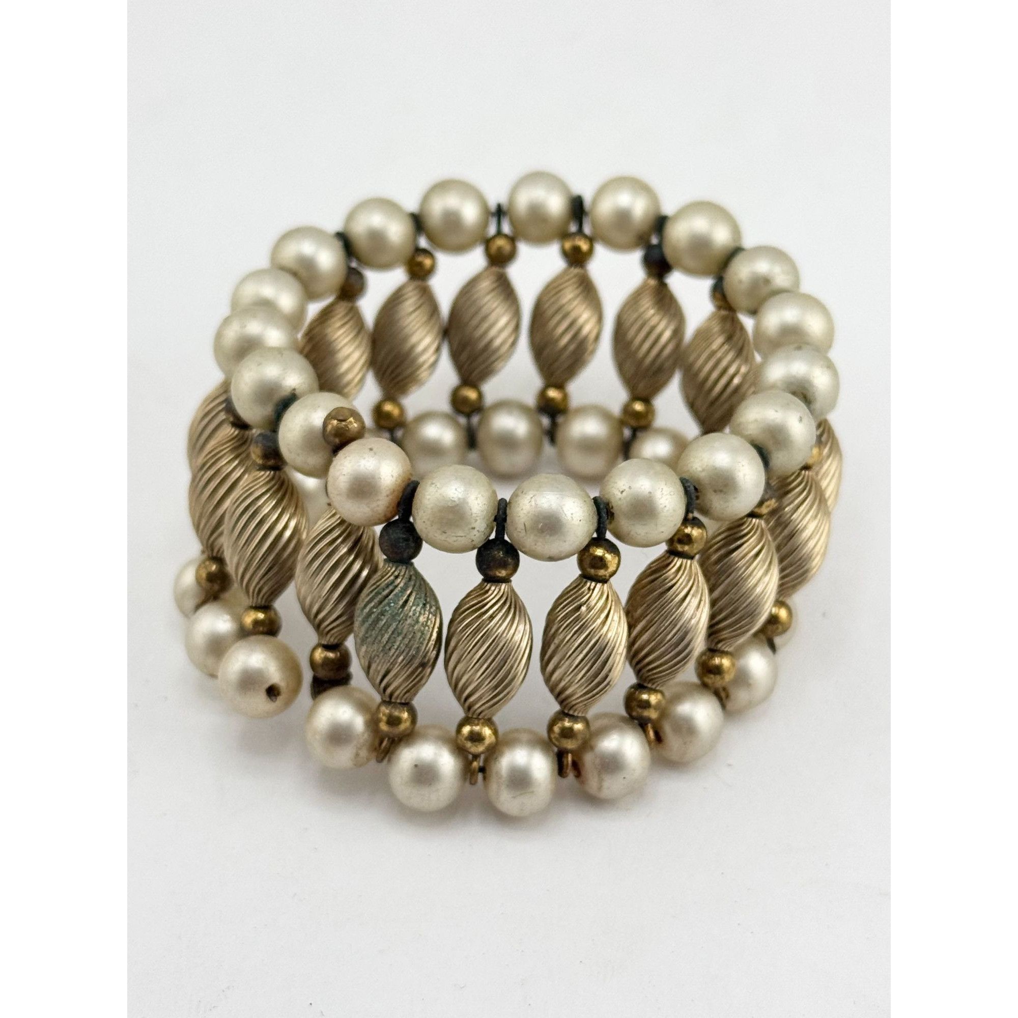 Vintage Vintage faux pearl gold bead cuff wrap bracelet Size ONE SIZE - 3 Thumbnail