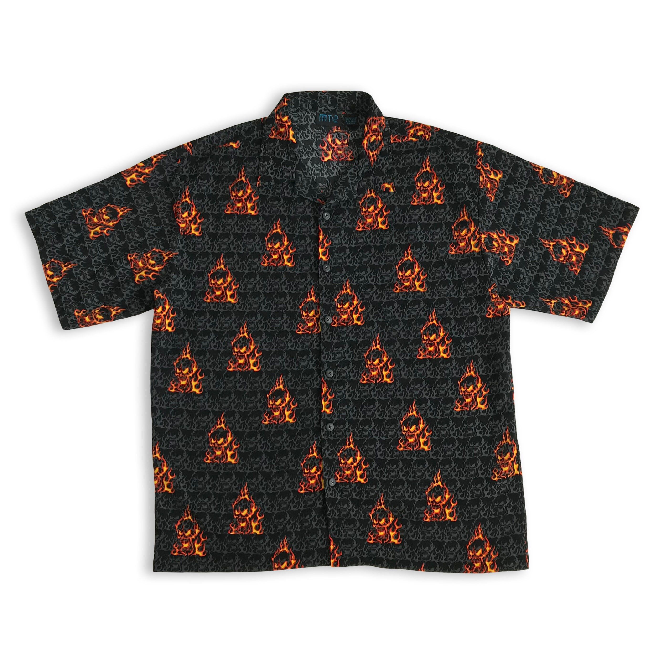 Vintage Y2K MT:2 Shirt Button Up 90s Metal Punk Rock Skull Flames Size US XXL / EU 58 / 5 - 2 Thumbnail