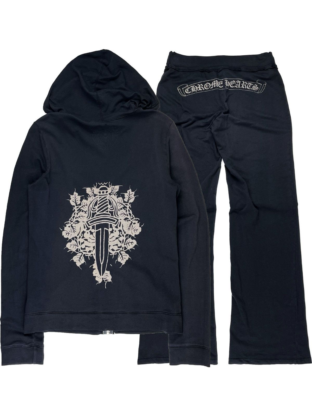 image of Chrome Hearts Vintage Dagger Scroll Logo Track Sweat Suit in Black, Women's (Size Medium)
