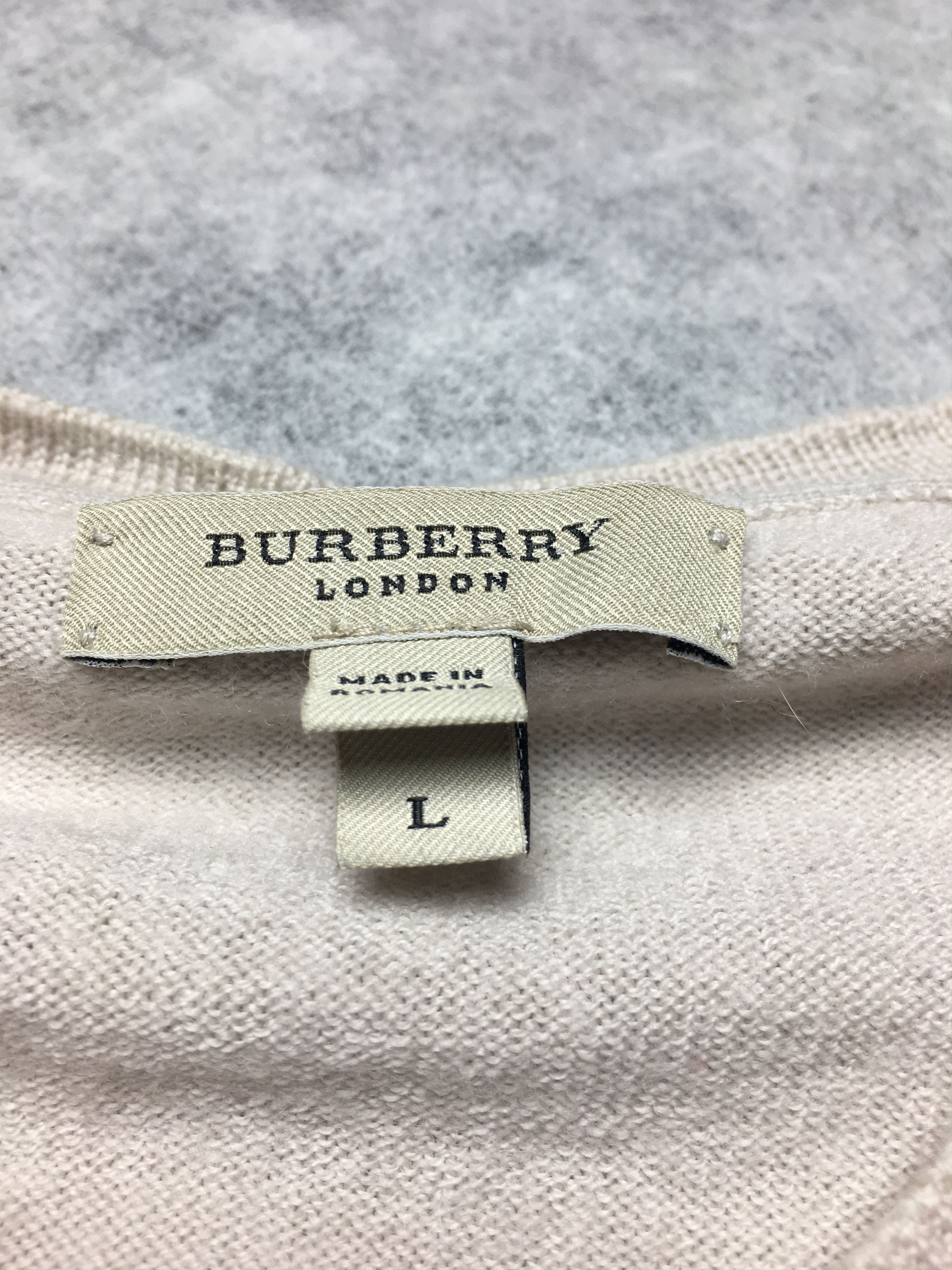 Burberry Mens Beige Merino Wool Sweater Jumper V-Neck