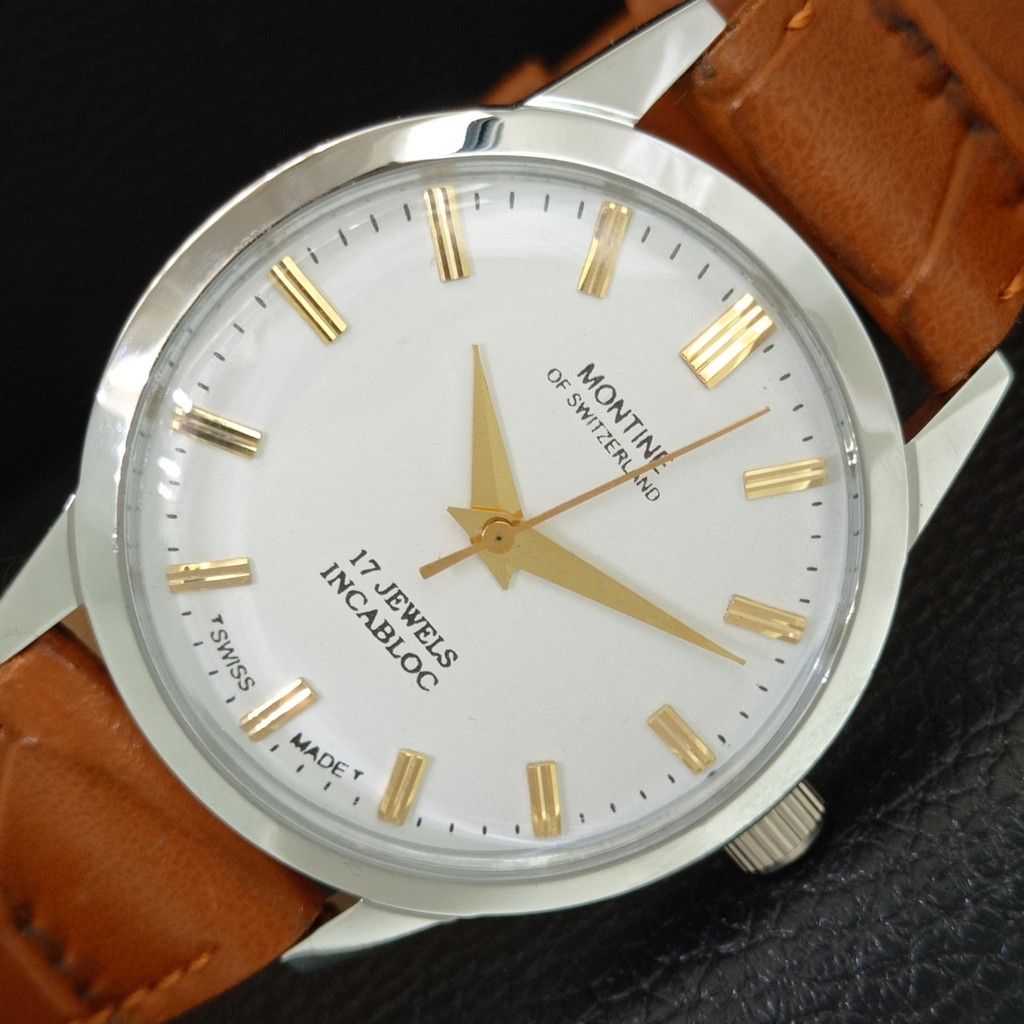 Other VINTAGE MONTINE HAND-WINDING SWISS MENS WHITE WATCH a444154 Size 38 - 1 Thumbnail