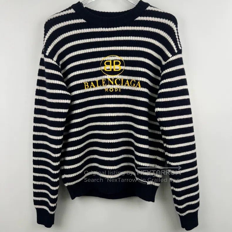 Balenciaga Balenciaga Chest Embroidered Logo Striped Sweater Size US L / EU 52-54 / 3 - 1 Thumbnail