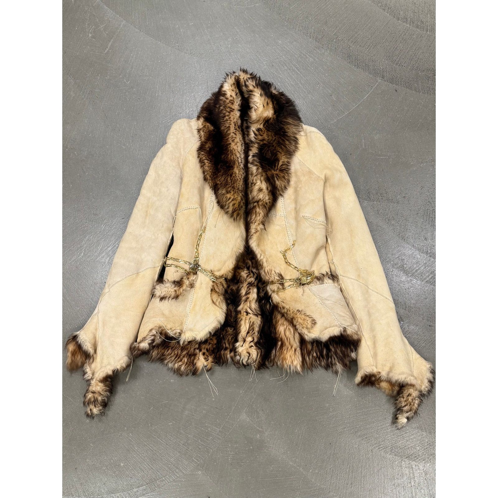 Roberto Cavalli 2000s Roberto Cavalli Shearling leather jacket with chains Size M / US 6-8 / IT 42-44 - 2 Thumbnail