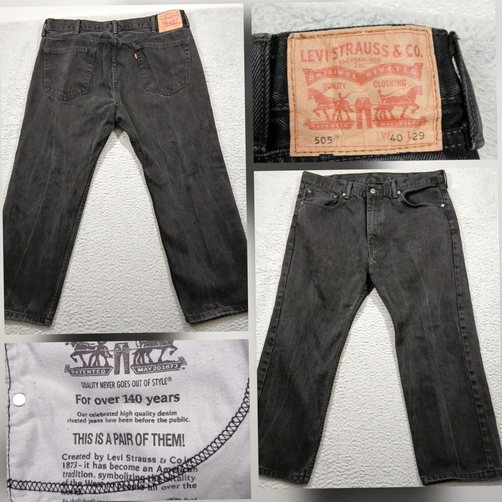 Levi's Levi's 505 Jeans Men's 40x29 Black Straight Fit Denim Classic Size US 40 / EU 56 - 2 Thumbnail