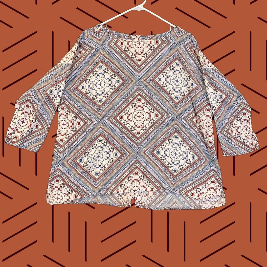 J. Jill J. Jill Shirt Womens L Geometric 1/2 Sleeve Button-Up Back Button Up Multicolor Abstract Casual Size L / US 10 / IT 46 - 1 Thumbnail