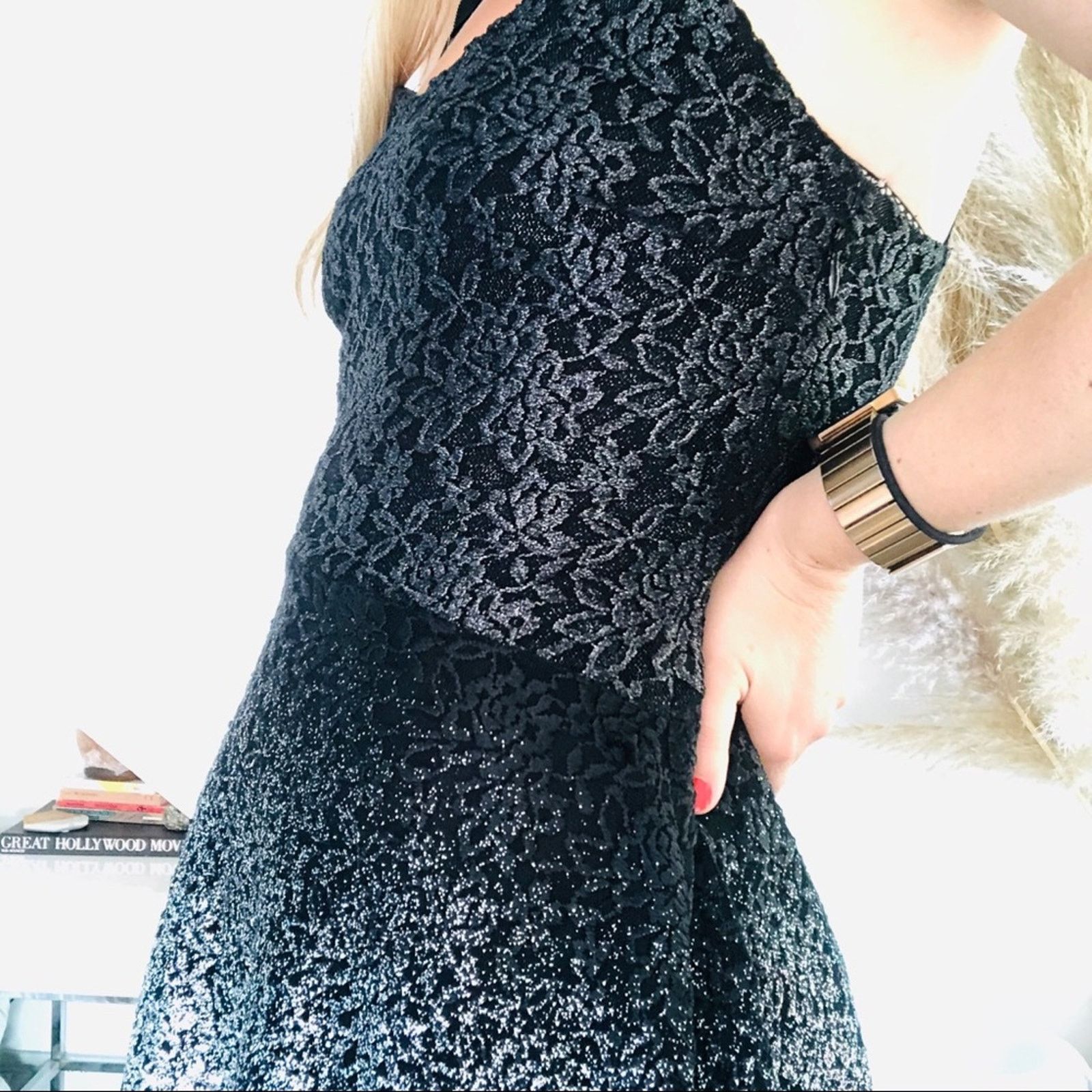 Free People FP FREE PEOPLE Black Silver Metallic Knit Tank Mini Dress Size S / US 4 / IT 40 - 8 Thumbnail