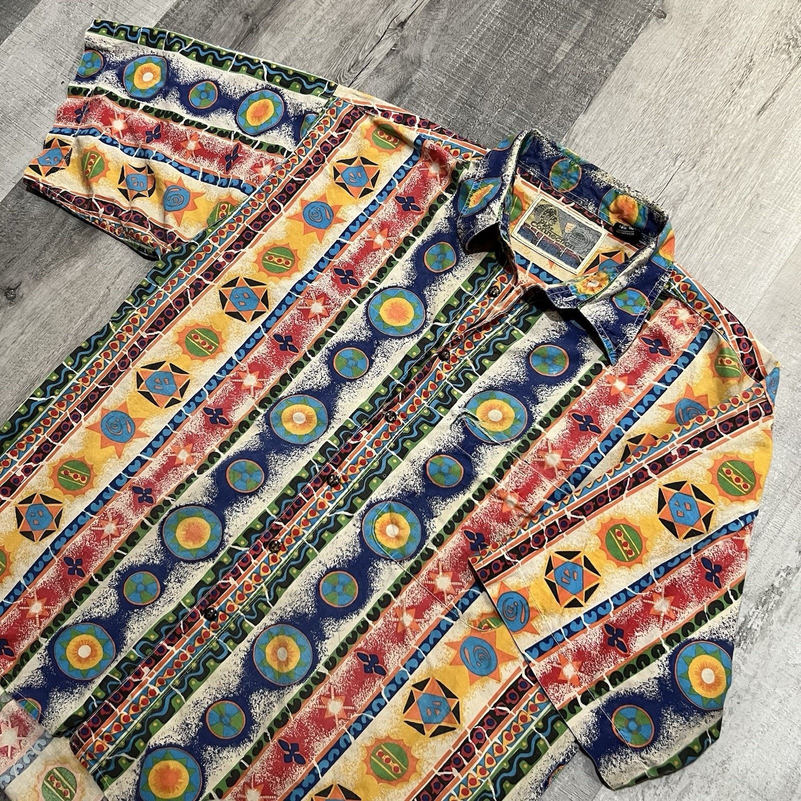 Vintage VTG Pier Connection Astrological Striped Boho Surf Button Up Size US XL / EU 56 / 4 - 2 Thumbnail