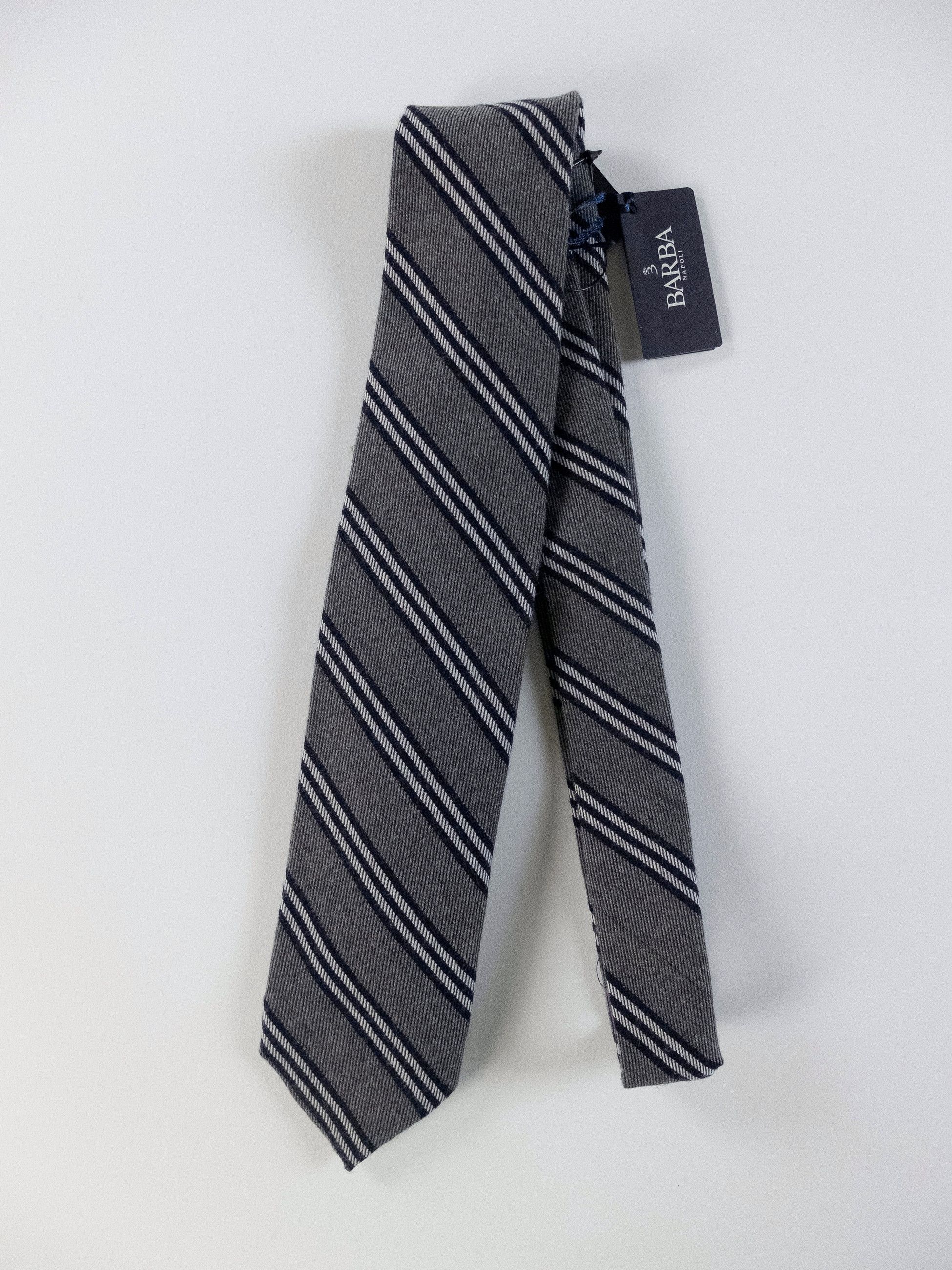 BARBA Napoli gray striped wool silk blend tie authentic