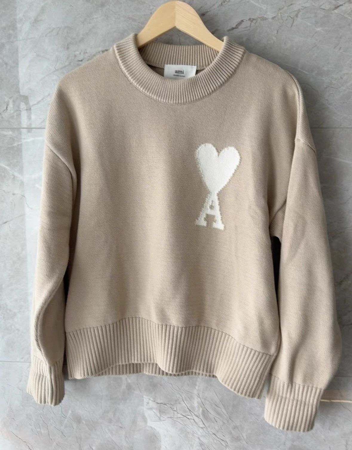 AMI AMI Paris Pink Love Heart Sweater for Men -2507 Size M / US 6-8 / IT 42-44 - 1 Thumbnail
