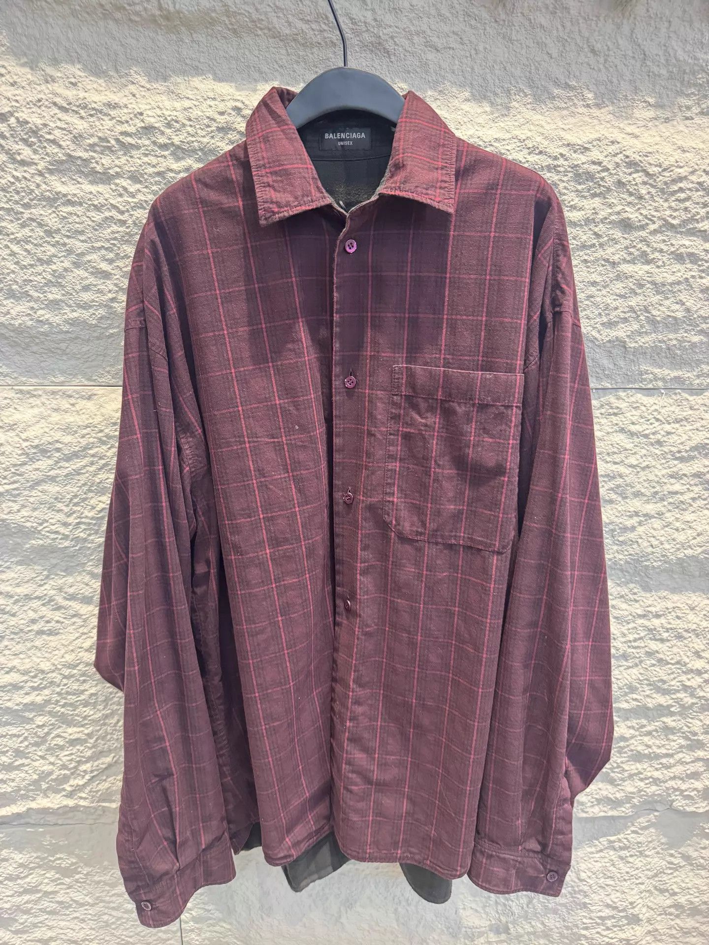 Balenciaga Balenciaga Double-Faced Checked Unisex Shirt S Burgundy/Gray Size US S / EU 44-46 / 1 - 2 Thumbnail