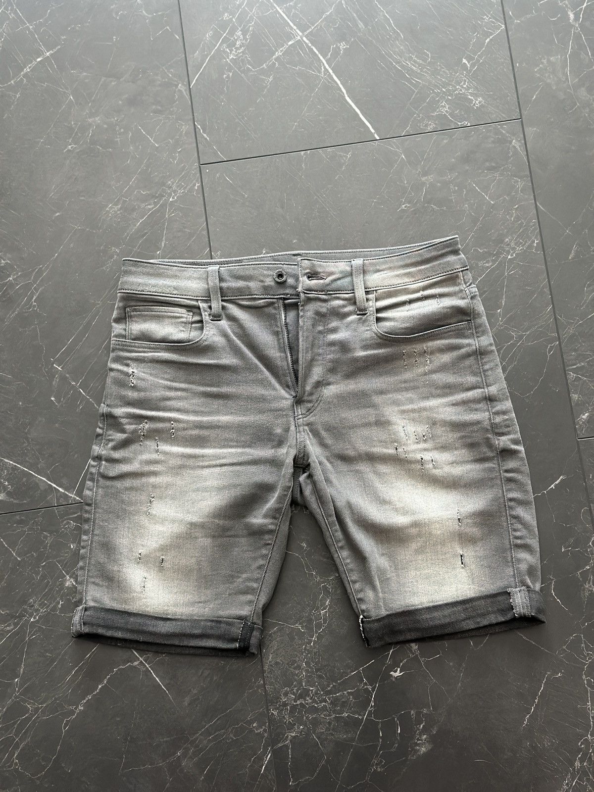 G-Star G Star Raw Grey Distressed Denim Shorts Slim-Fit Size 30 Size US 30 / EU 46 - 1 Thumbnail
