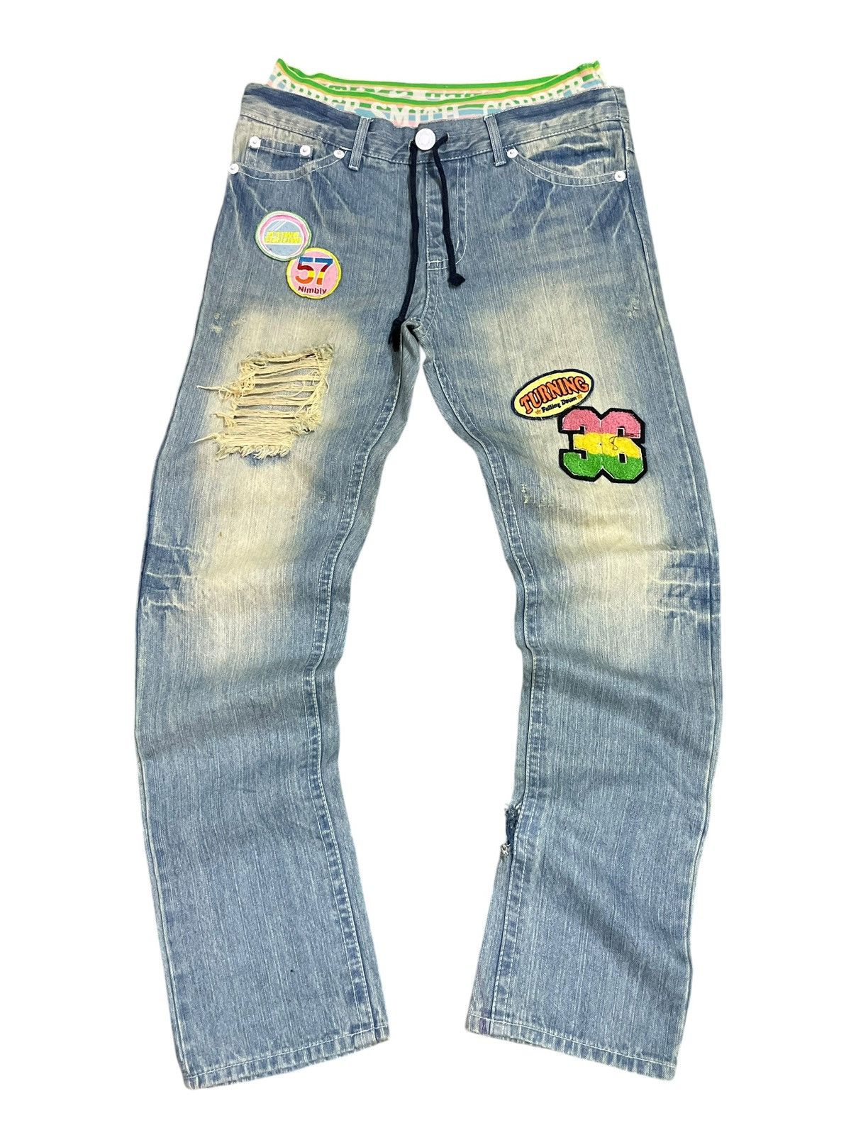 Japanese Brand Vintage Y2K Japanese Funky Patches Distressed Jogger Jeans Size 33" - 2 Thumbnail