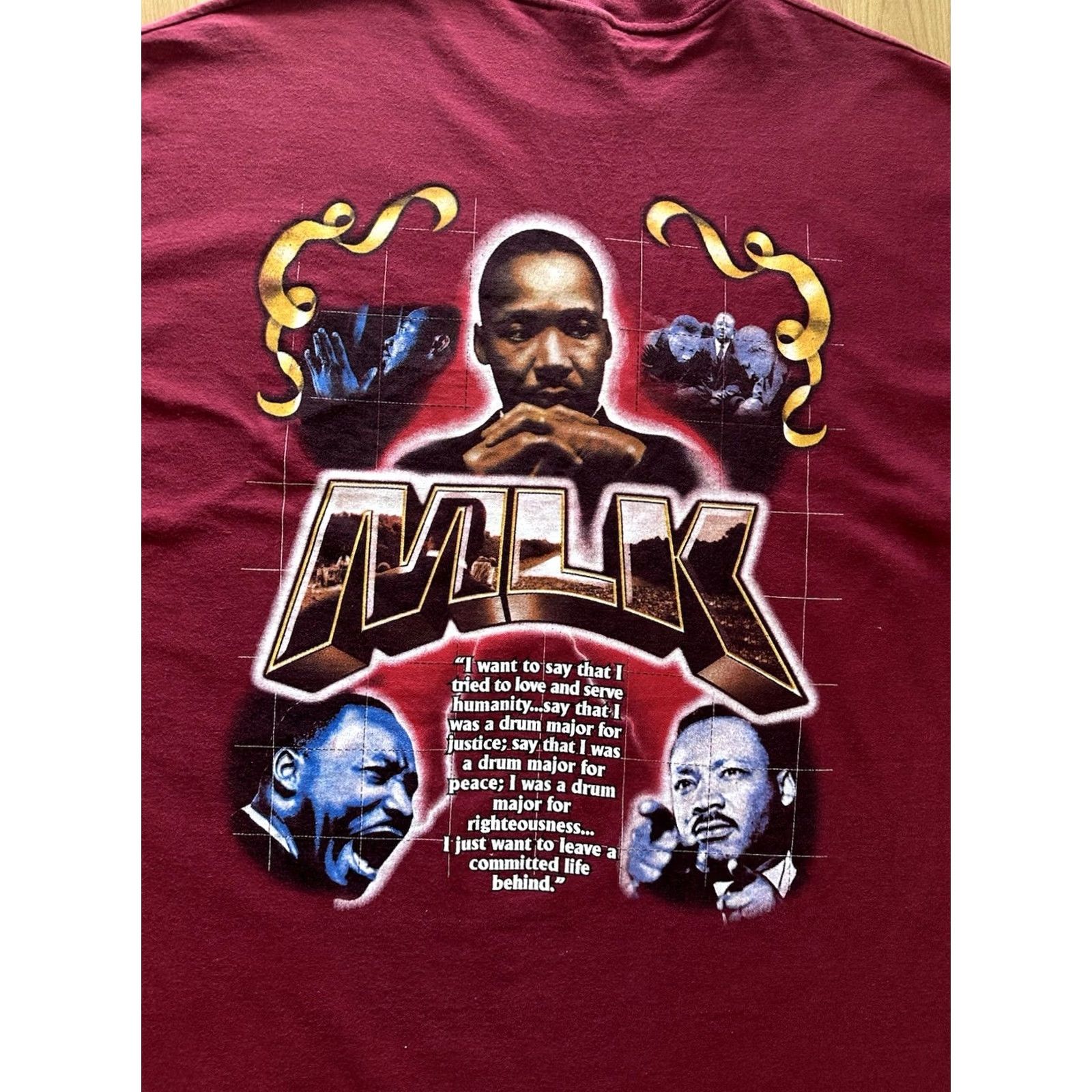 Hanes Vintage 90s Martin Luther King Jr T-Shirt Adult Size XL Maroon Mlk Jr Y2k Rap Tee Style Size US XL / EU 56 / 4 - 8 Thumbnail