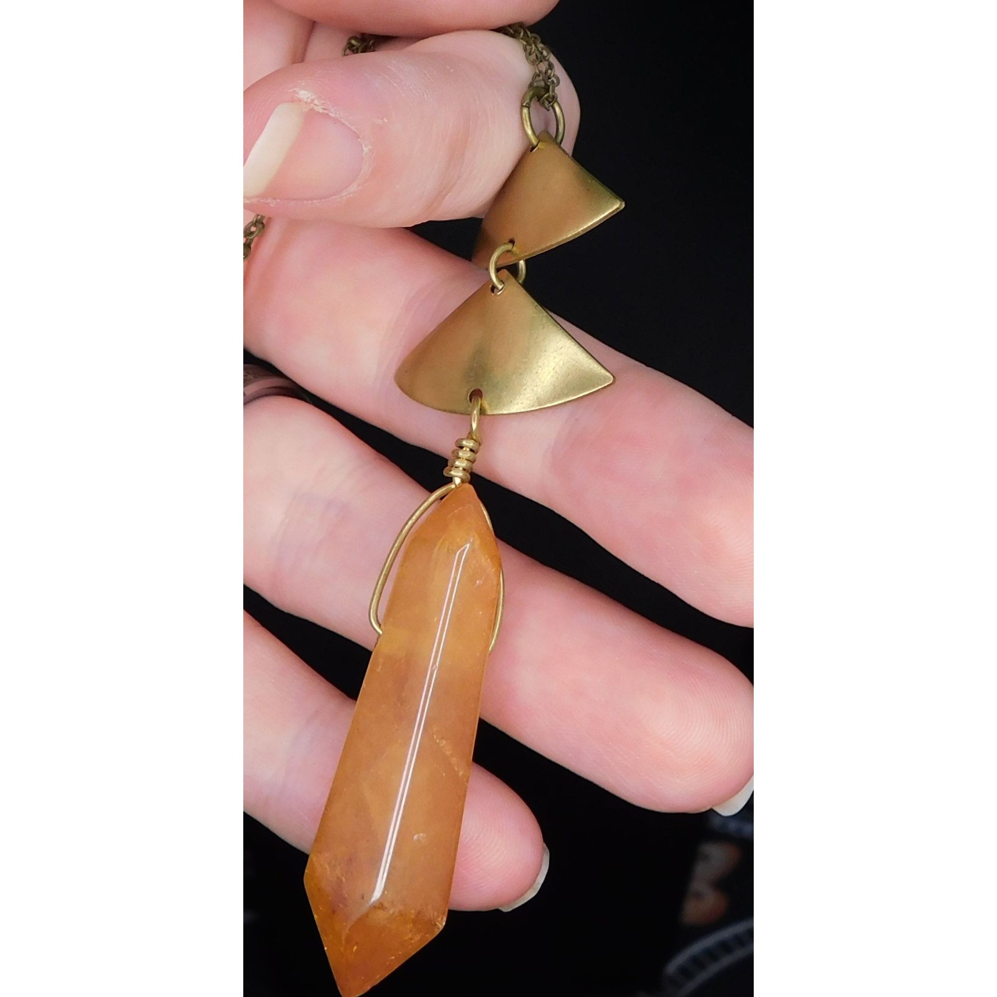 Other Abstract Geometric Necklace With Orange Stone Pillar Size ONE SIZE - 2 Thumbnail