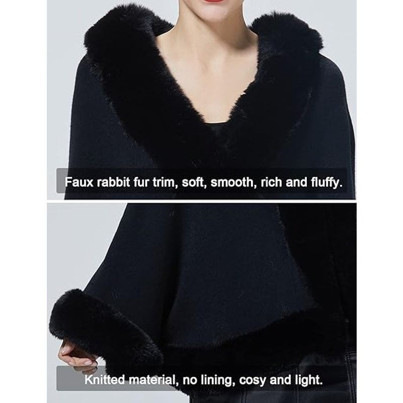 Other SUFCOMOU Women Faux Fur Shawl Wrap Cape with Fur Trim Size ONE SIZE - 5 Thumbnail