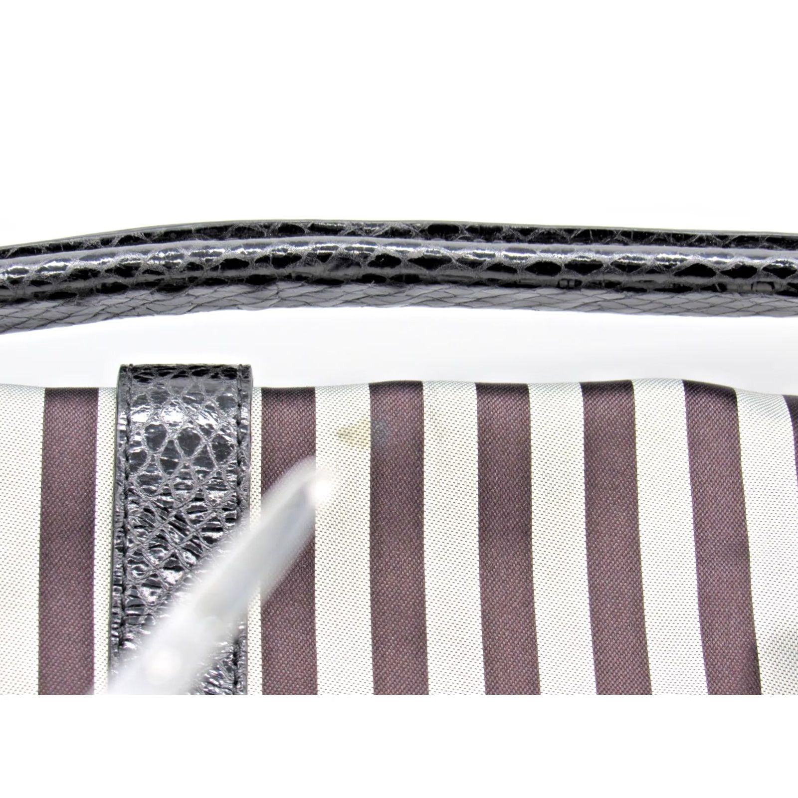 Henri Bendel HENRI BENDEL Luxury Crossbody Handbag Hobo Striped Black Grey Canvas Leather Gold Authentic Womens Size ONE SIZE - 3 Thumbnail