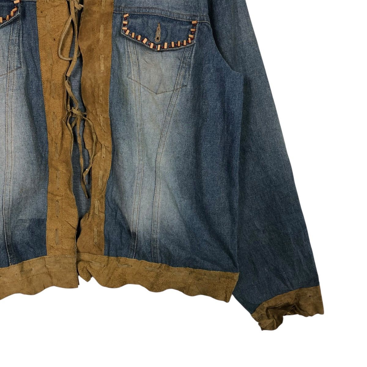 Japanese Brand 🔥VINTAGE DENIM BIKER JACKET LEATHER COLLAR CHICO’s KAPITAL Size US M / EU 48-50 / 2 - 7 Thumbnail
