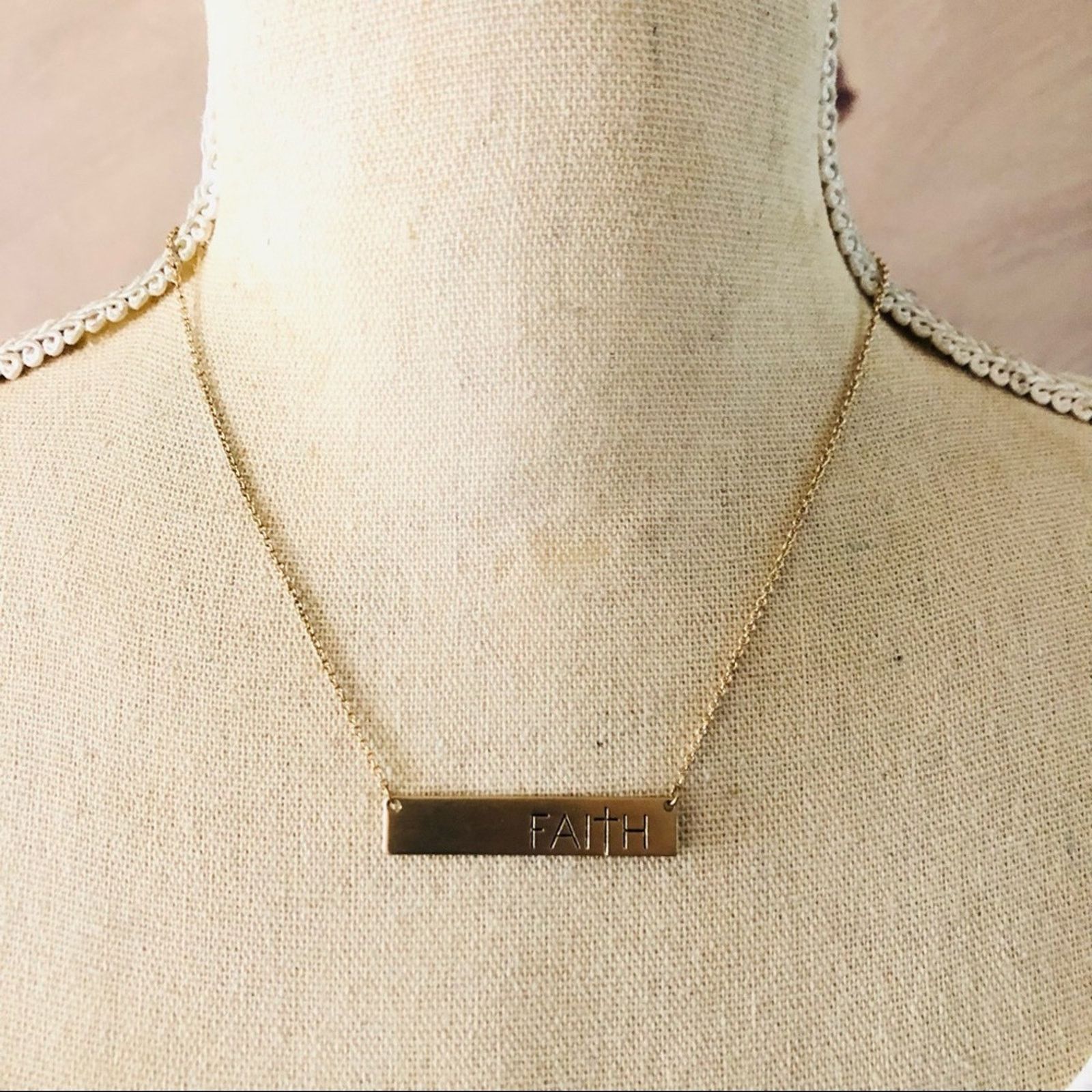 Jewelry Gold plated engraved “FAITH” bar on chain necklace Size ONE SIZE - 2 Thumbnail