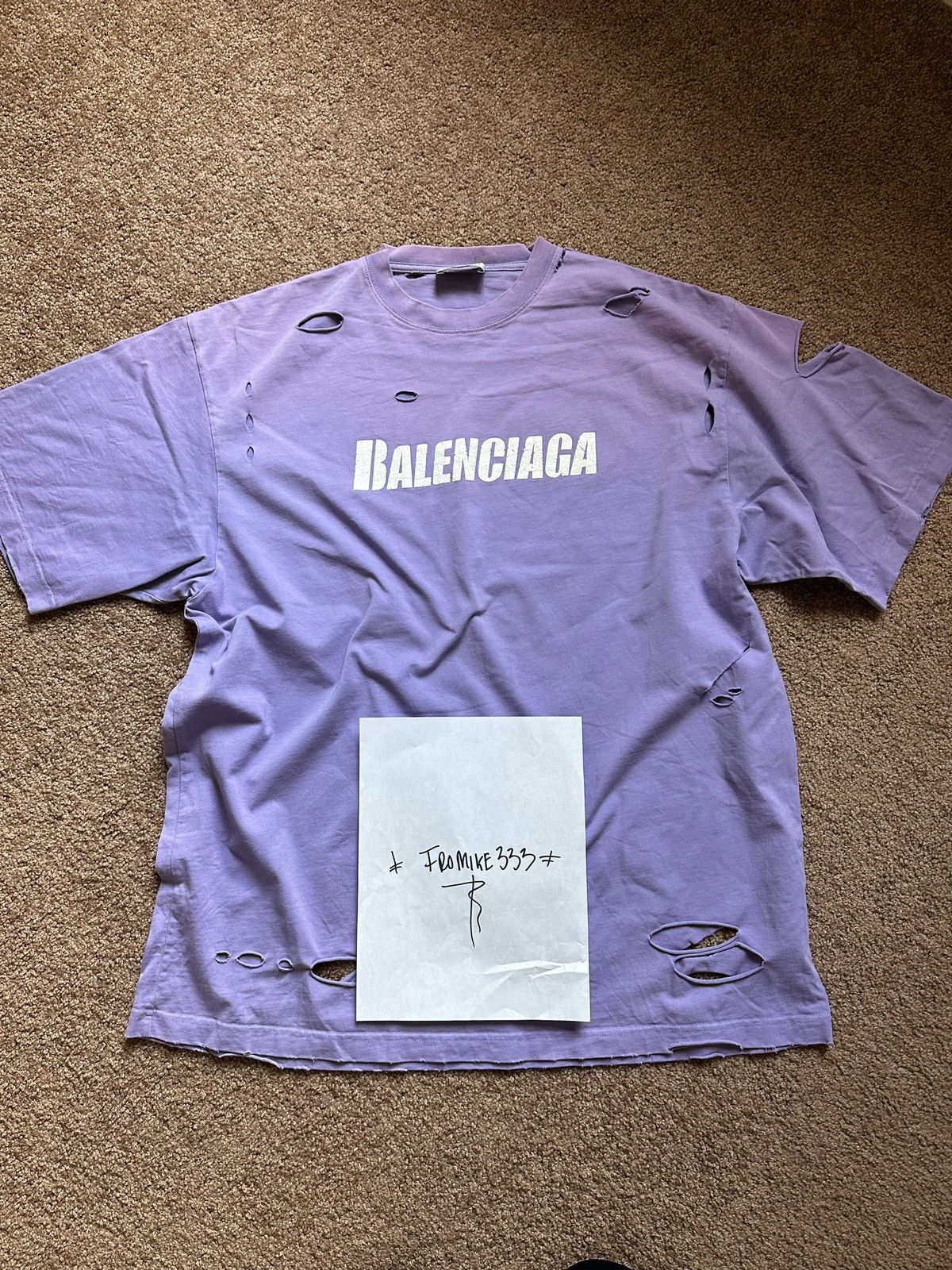 image of Balenciaga Logo Print Distressed-Finish T-Shirt in Purple, Men's (Size XS)