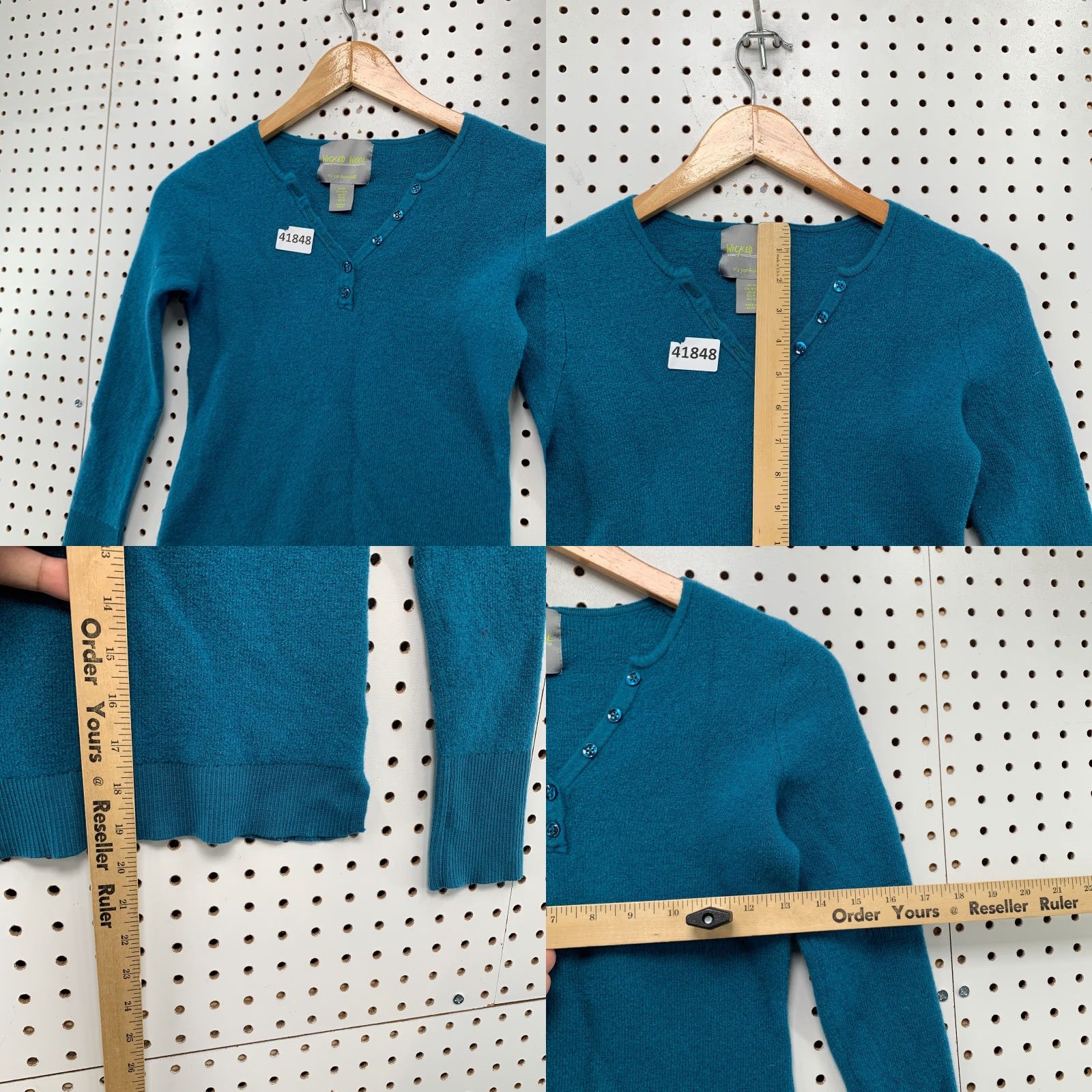 Vintage Wicked Wool Henley Top Shirt Womens Medium Teal Long Sleeve Wool Knit Size M / US 6-8 / IT 42-44 - 8 Thumbnail