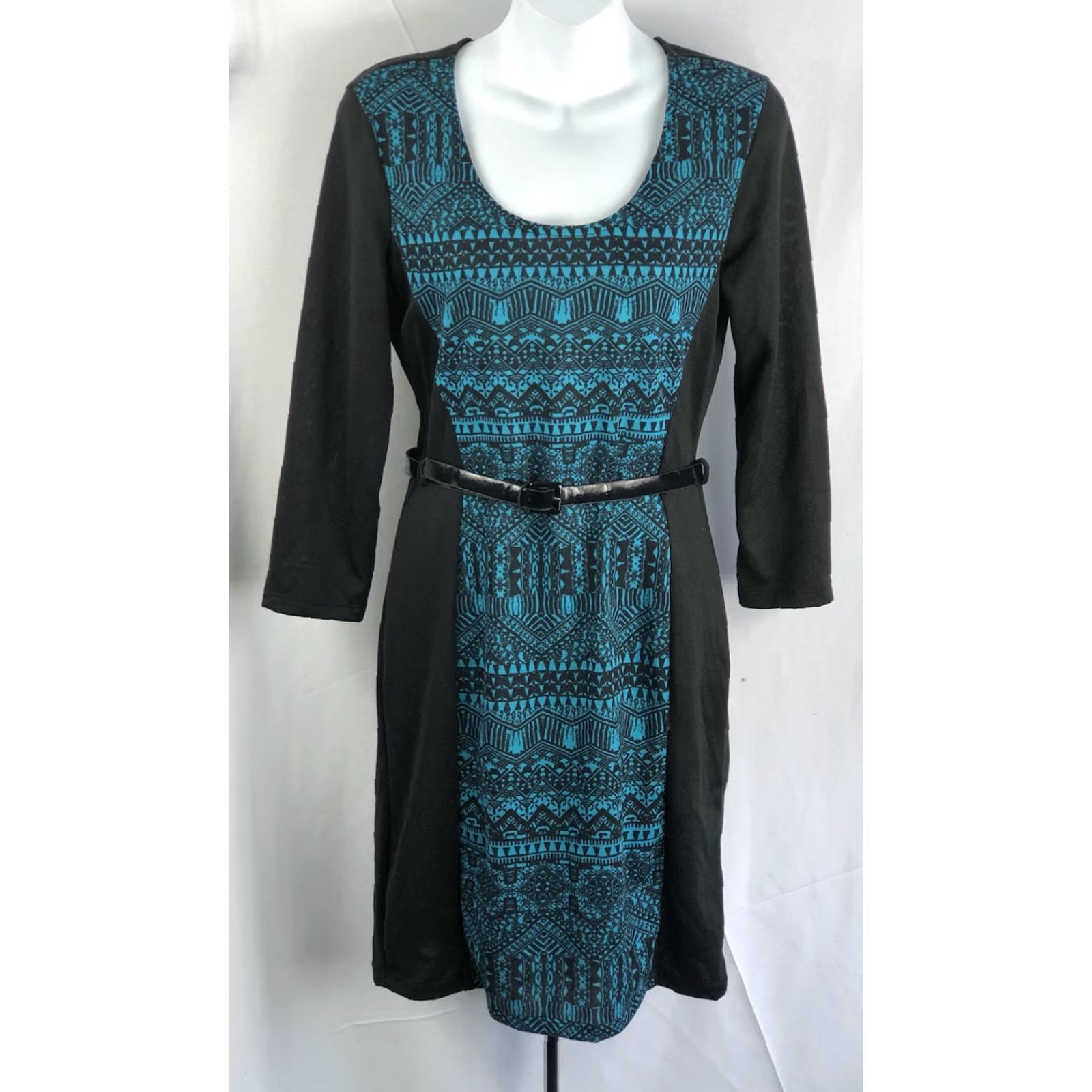 Vintage Bobbie Brooks Sweater Dress Midi S blk/teal Aztec Scoop Belt 3/4 Sleeve Academia Women Dressing Size S / US 4 / IT 40 - 5 Thumbnail