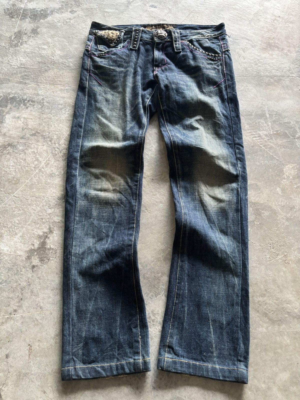 If Six Was Nine RED PEPPER JEANS leopard fur backpocket wing punk grunge Size US 32 / EU 48 - 1 Thumbnail