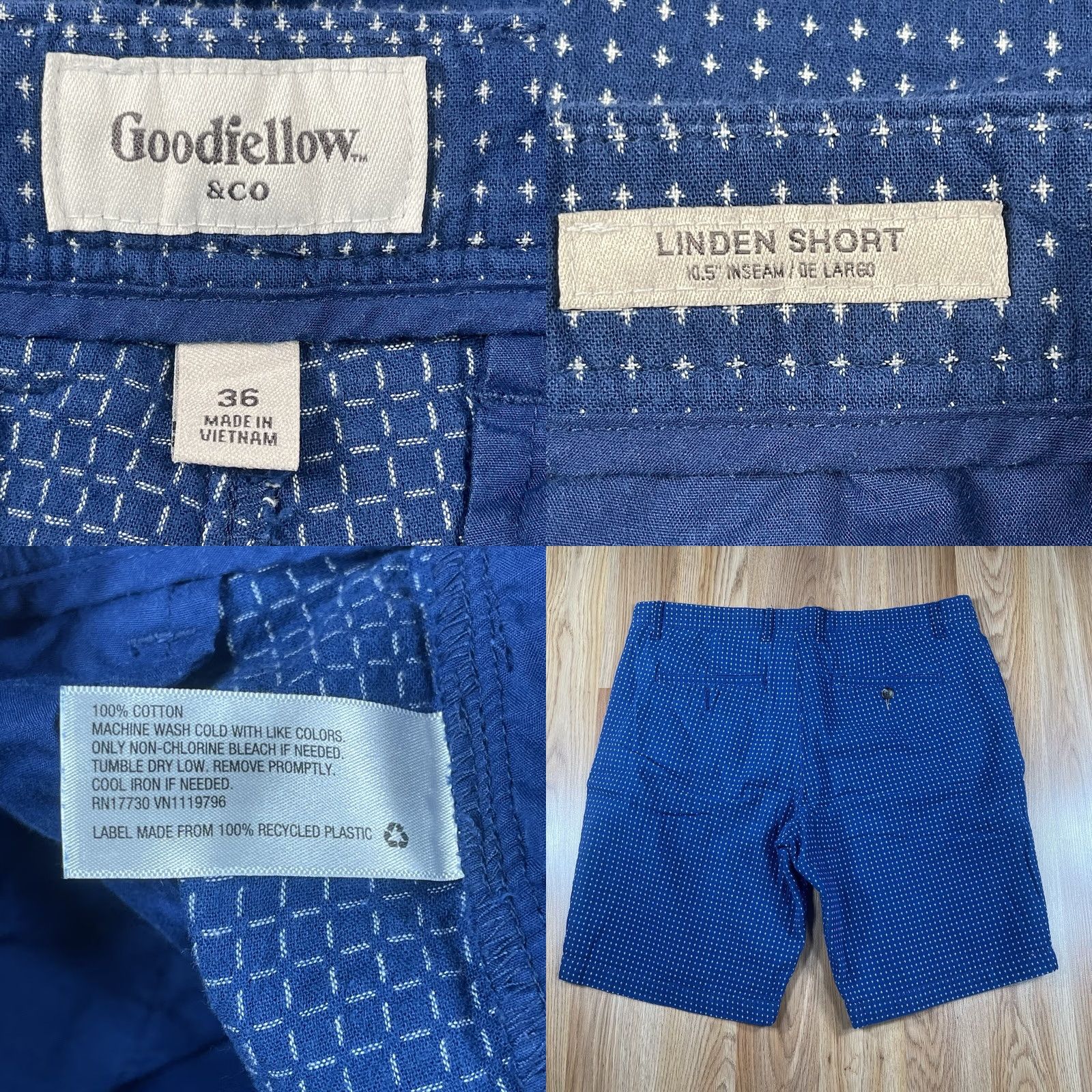 Vintage Goodiellow & Co Mens Linden Bermuda Flat Front Khaki Chino Slack Shorts 36 Blue Size US 36 / EU 52 - 8 Thumbnail