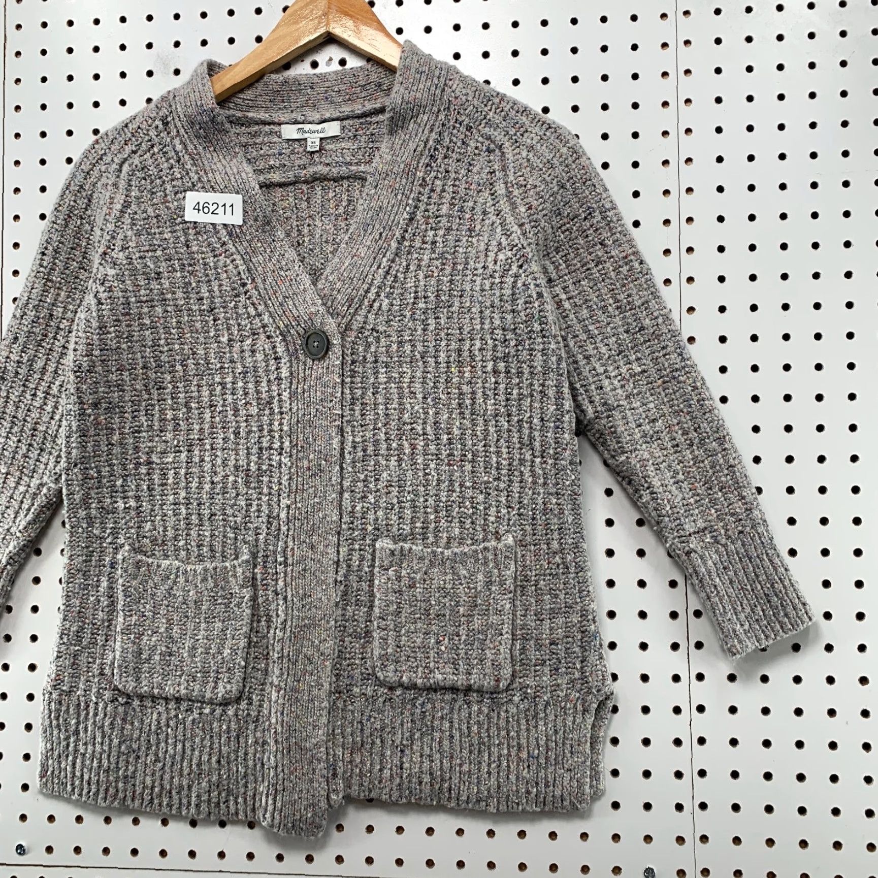 VINTAGE Madewell Wool Silk Cardigan Sweater Womens XS Rib Knit Speckled Pockets