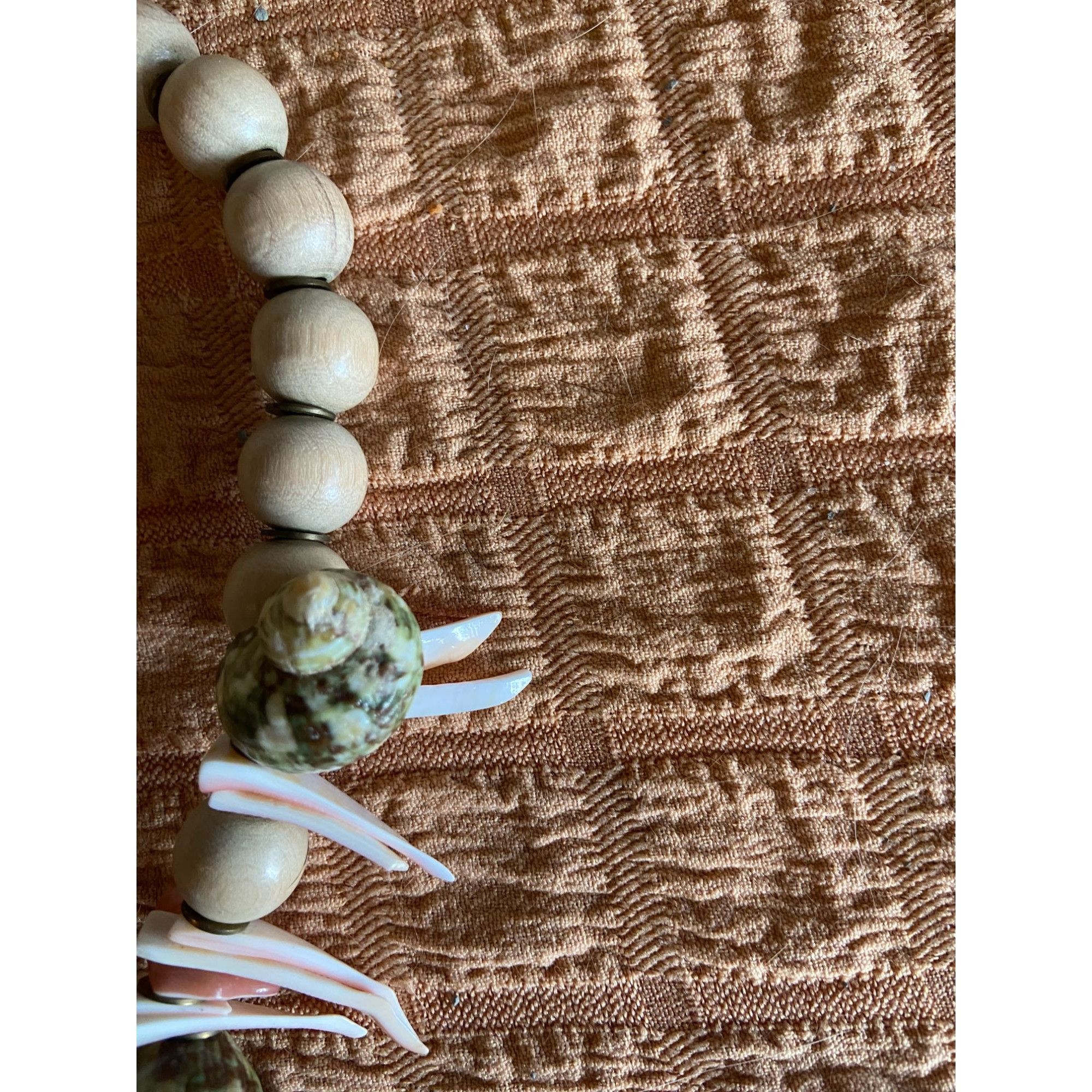 Other Wood Beads & Shell Necklace. 16" Long , 5/8" Beads 1.5" Larg Size ONE SIZE - 14 Thumbnail