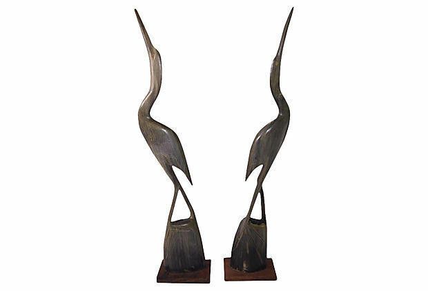 Designer Water Buffalo Horn Crane Statues Set/2 Size ONE SIZE - 1 Thumbnail