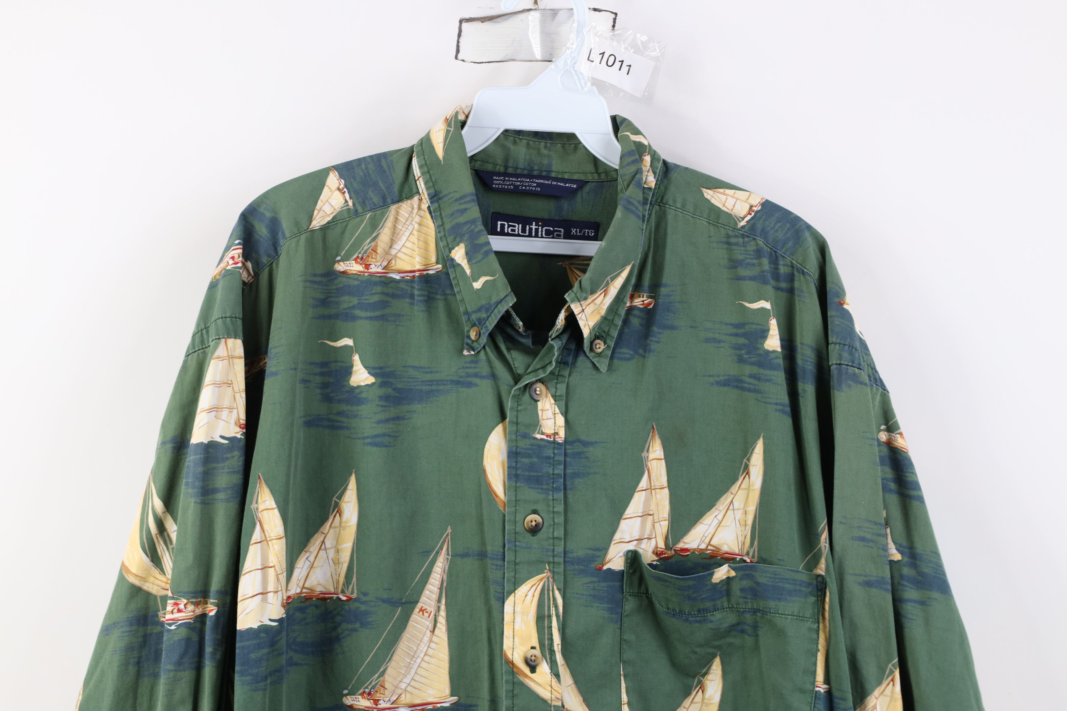 Nautica Vintage 90s Nautica All Over Print Button Down Shirt Size US XL / EU 56 / 4 - 2 Thumbnail