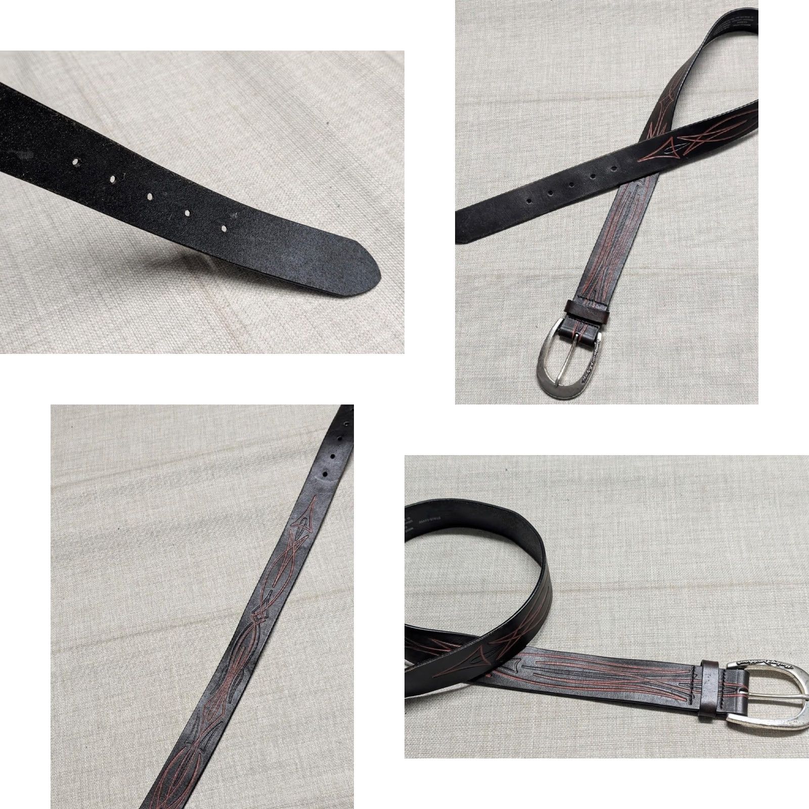 Harley Davidson VINTAGE Harley-Davidson leather belt 32 black flame motorcycle Y2K buckle tooled Belt Mens 32 Black Flame 90s Size 32 - 8 Thumbnail