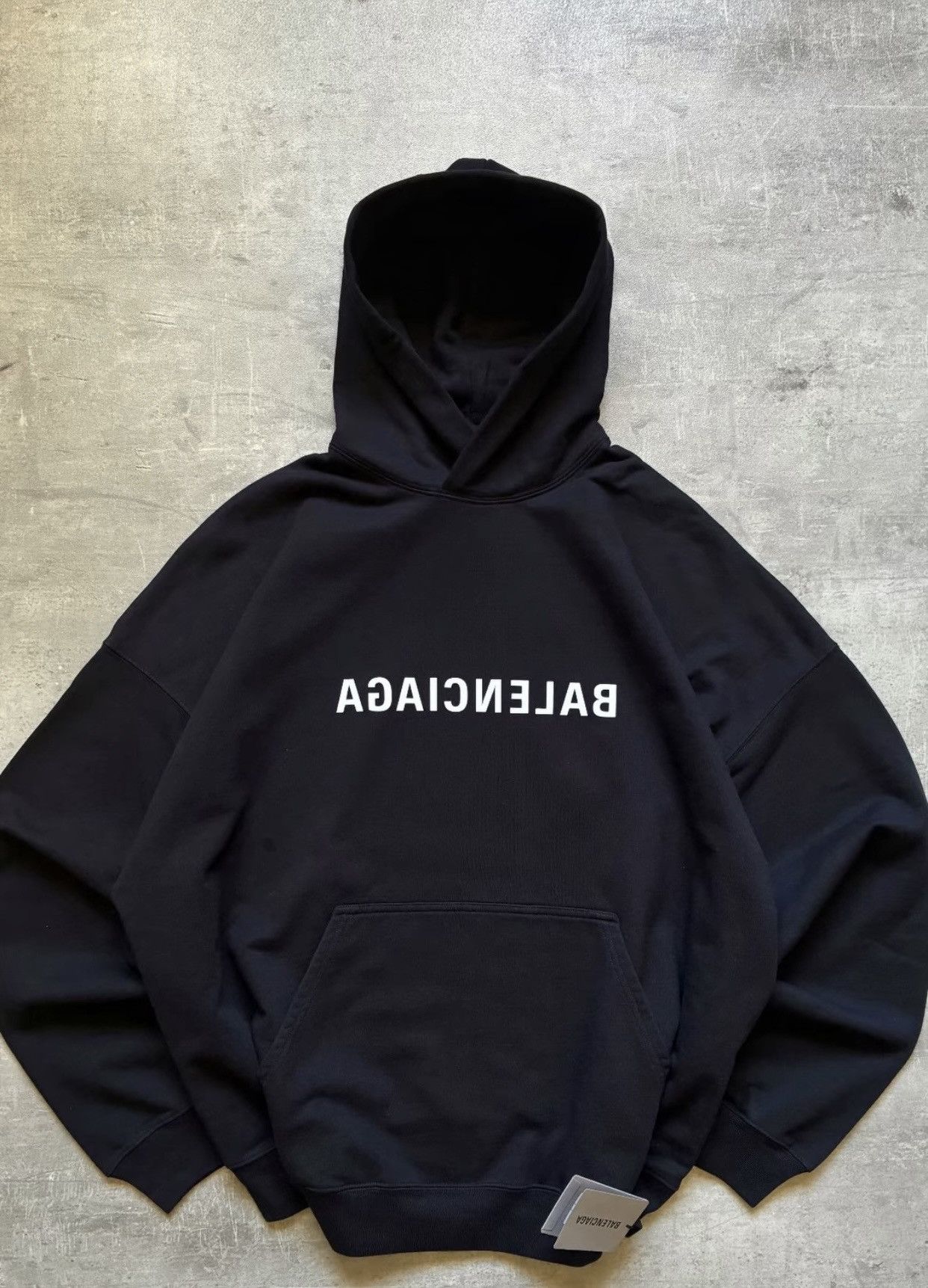 Balenciaga Black Hoodie - Reversed Logo - Size 2 -