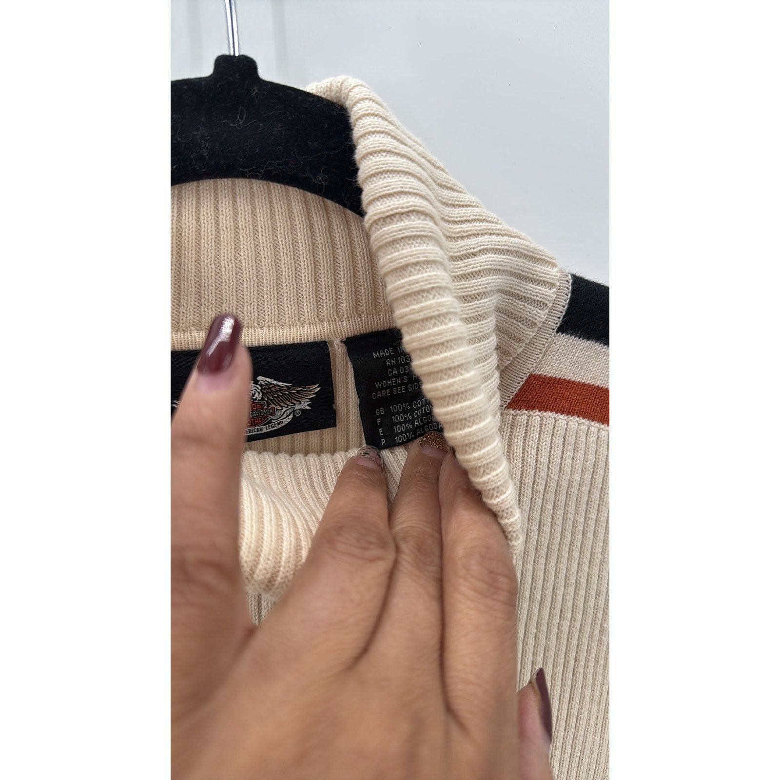 Harley Davidson Harley Davidson Turtleneck Sweater Ivory Striped Arms Y2K Size M / US 6-8 / IT 42-44 - 6 Thumbnail