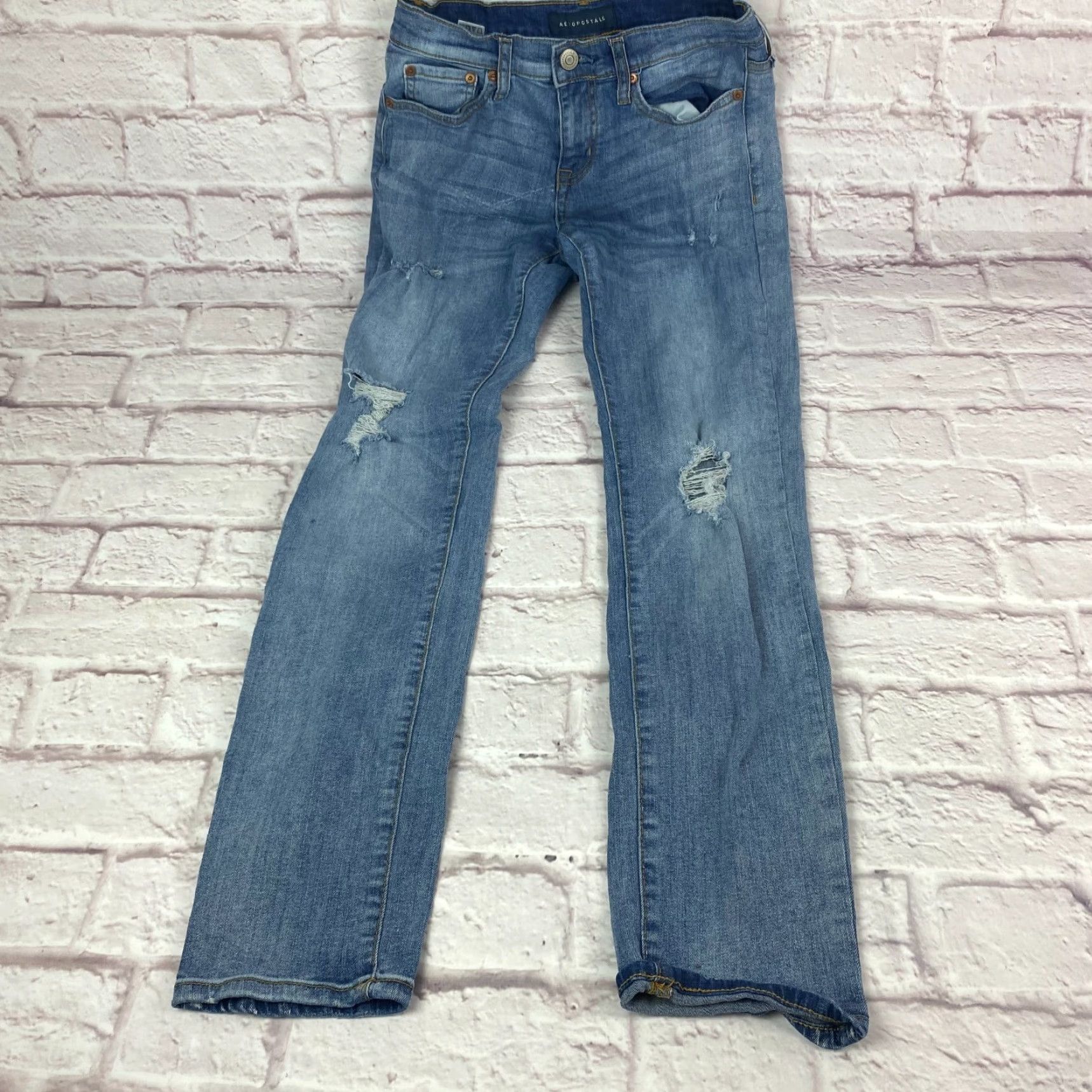 Vintage Aéropostale Womens Skinny Jeans Size 6 Blue Low Rise Distressed Stretch Jeans Size 28" / US 6 / IT 42 - 2 Thumbnail