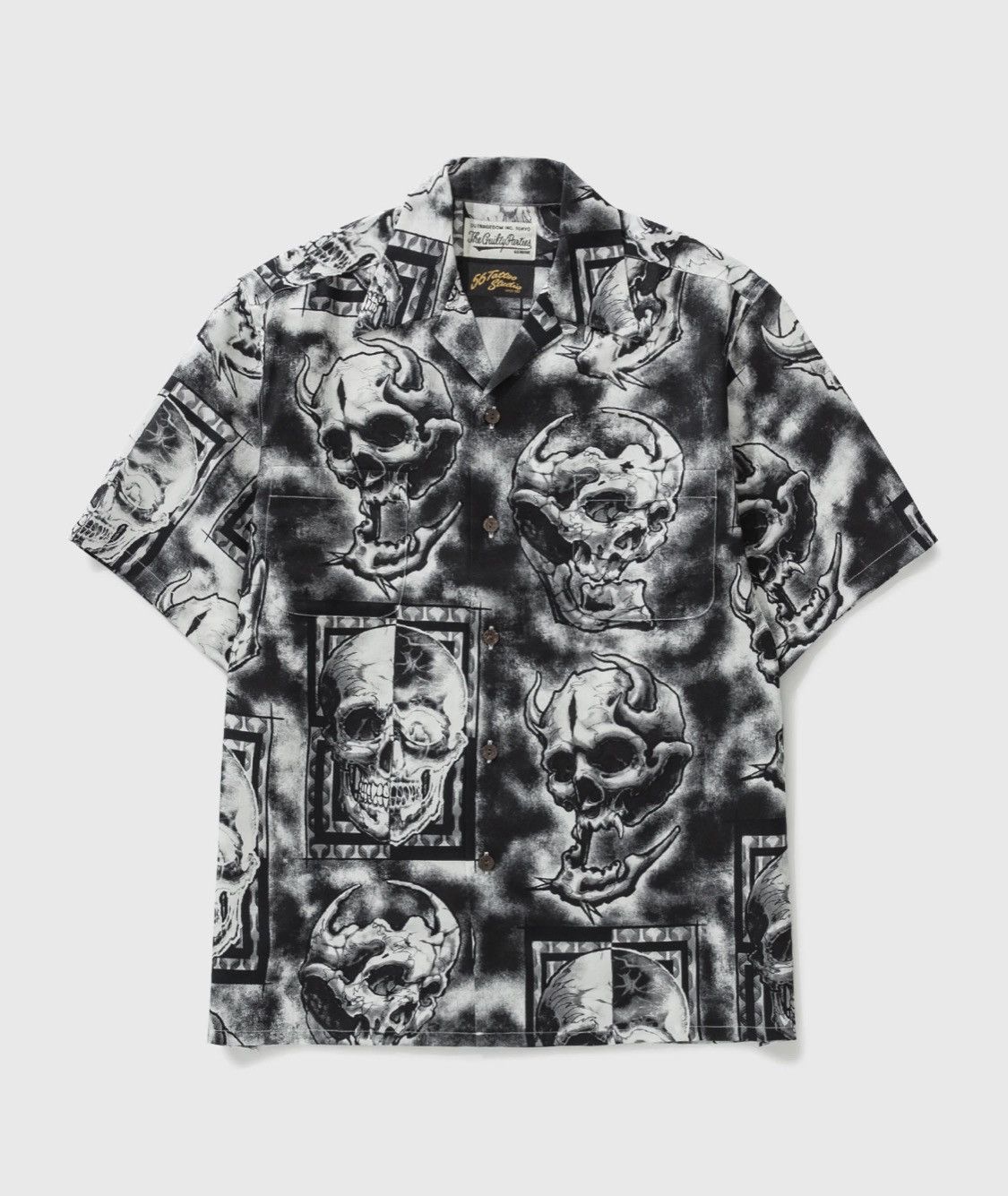 image of Wacko Maria X 56 Tatto Studio Hawaiian Shirt in Black, Men's (Size Medium)
