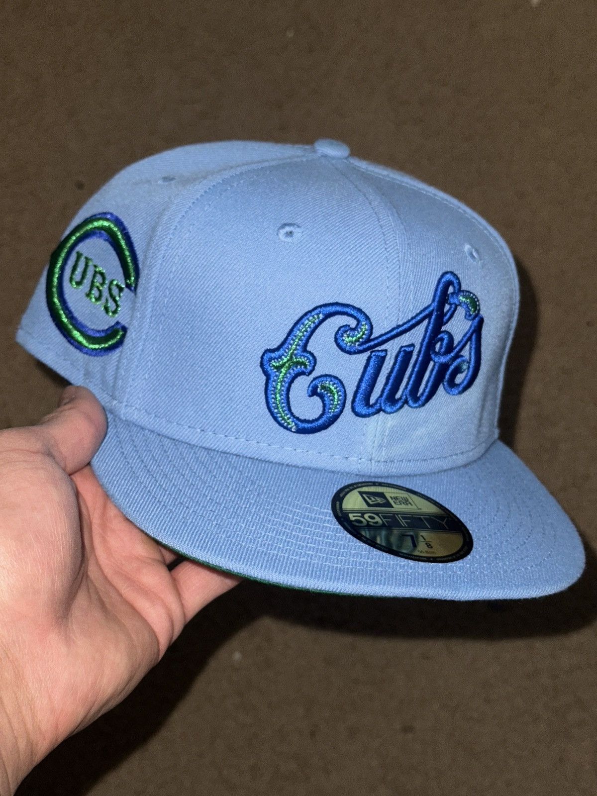 Hat Club × MyFitteds × New Era Size 7 1/4 Chicago Cubs Metallic Stitching Sky Blue Fitted Size ONE SIZE - 1 Thumbnail