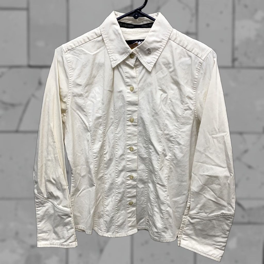 Harley Davidson Harley-Davidson Shirt Womens Beige Long Sleeve Button-Up Size M Cotton Size M / US 6-8 / IT 42-44 - 1 Thumbnail