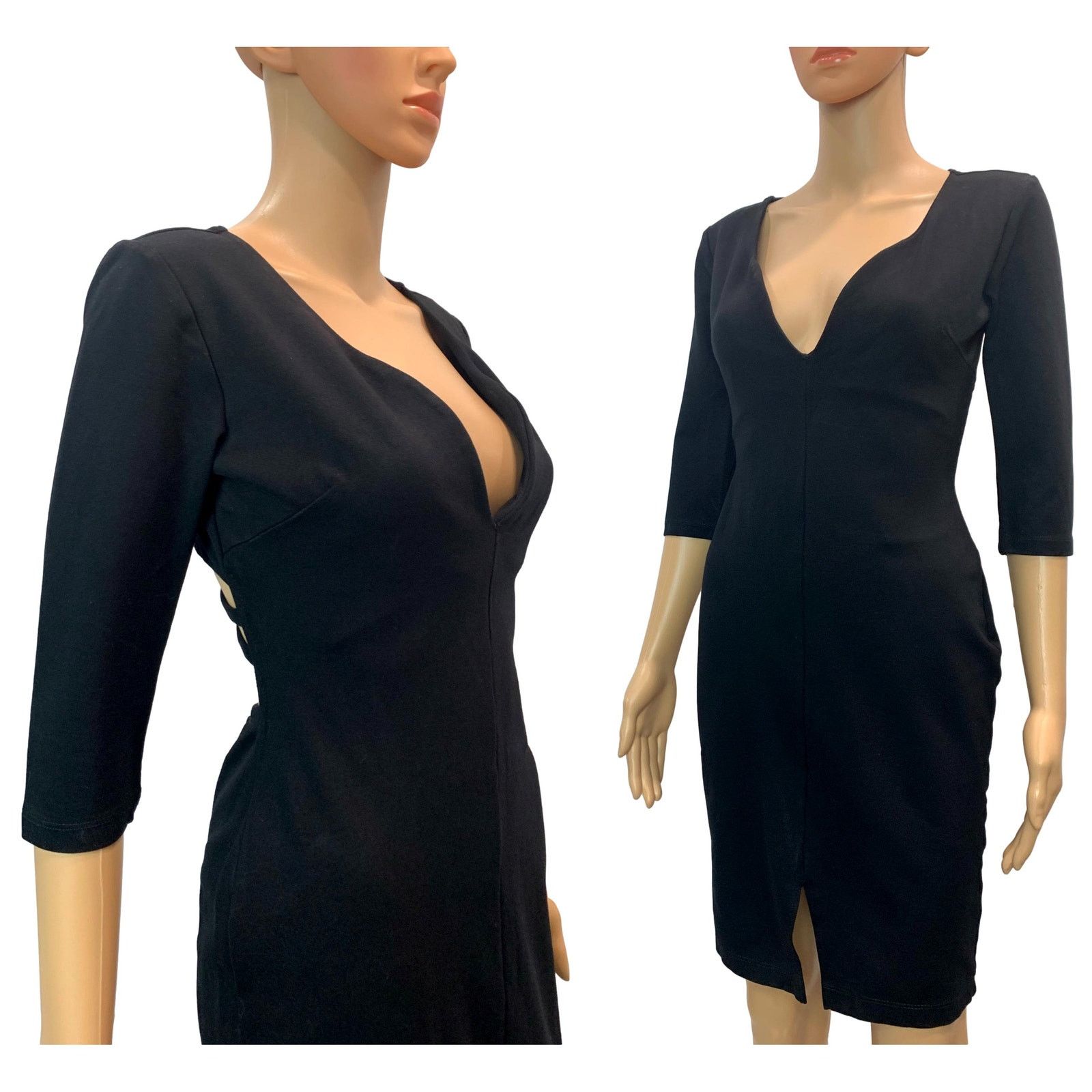 Vintage 80s Black Cut Out Spandex Dress | Low Cut Tight Fit M Size M / US 6-8 / IT 42-44 - 4 Thumbnail