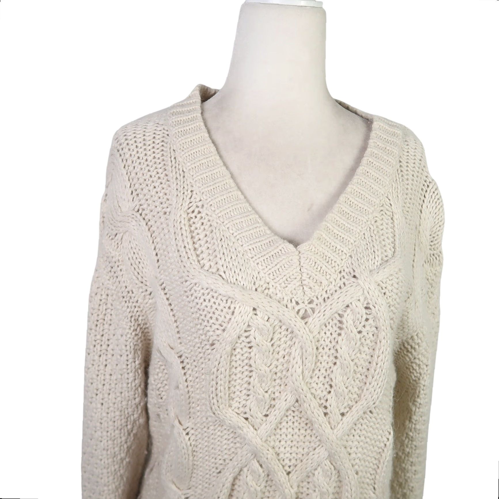Soft Surroundings Soft Surroundings Cream Cable Knit Silk Blend Sweater Dress M Women's Silk Blend Knit V-Neck Long Sleeve Short Dress Size M / US 6-8 / IT 42-44 - 2 Thumbnail