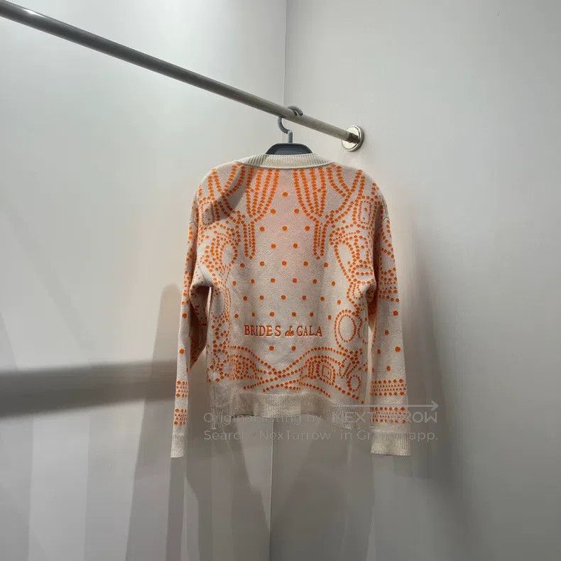 Hermes Hermes Orange and White Knit Cardigan Size XXS / US 00 / IT 34 - 2 Thumbnail