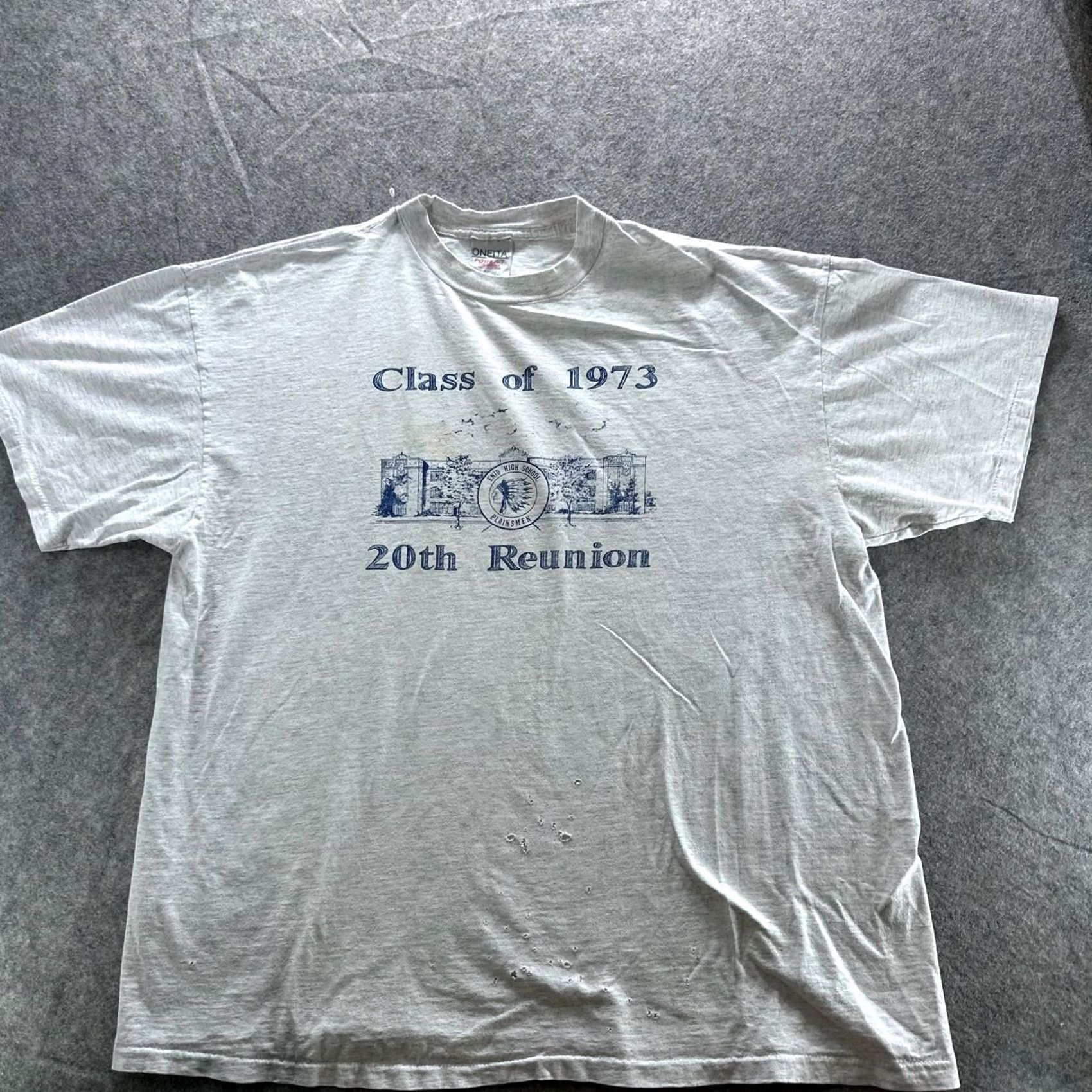 Vintage VINTAGE ONEITA Shirt Mens 2XL Gray Class Of 1973 20th Reunion Graphic Tee 90s Size US XXL / EU 58 / 5 - 2 Thumbnail