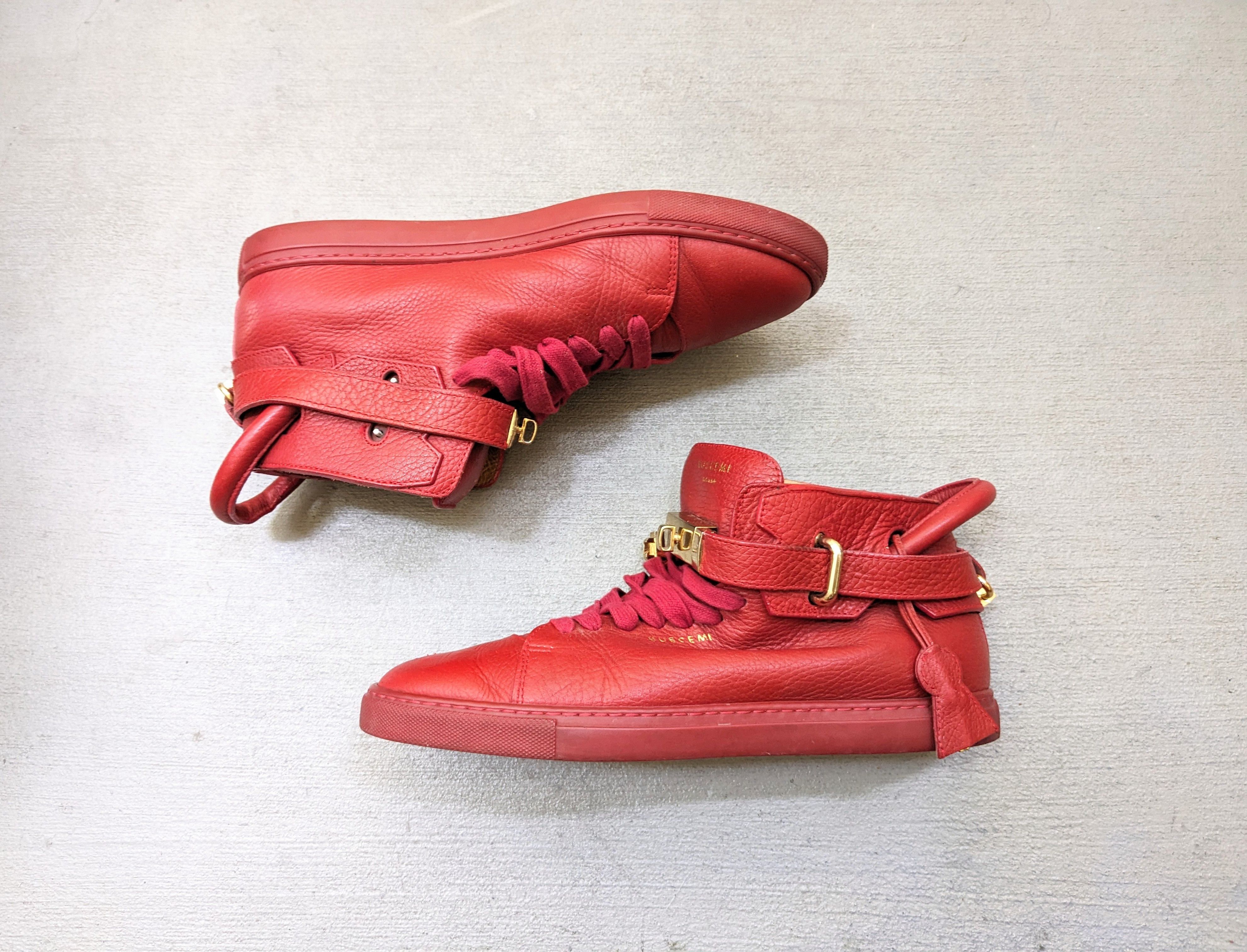 Buscemi 100 MM Red Leather Italy Size 10 43 Sneakers Gold